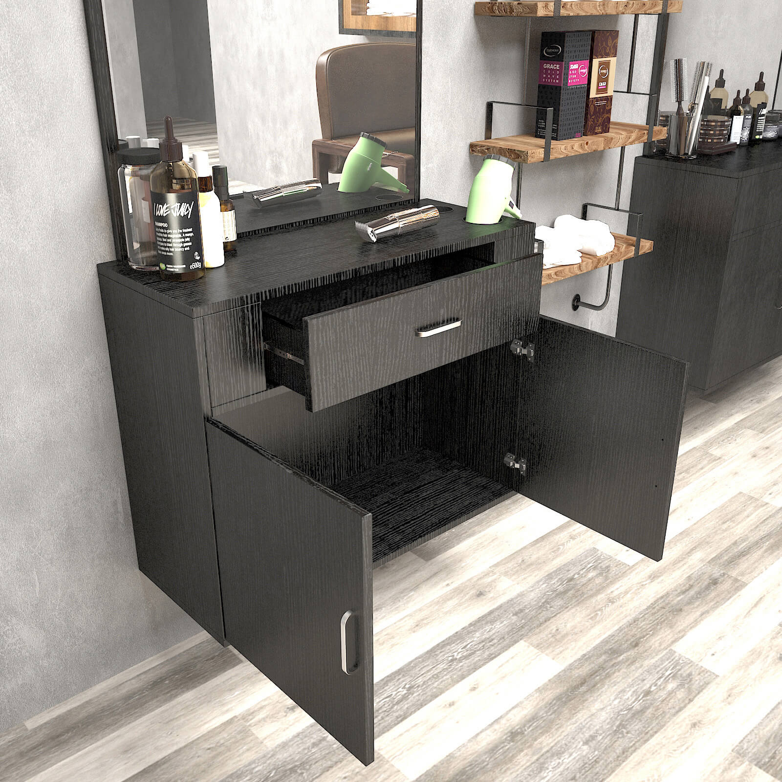 #11012 Wall Mount Barber Station Vanity Mirror Artist hand