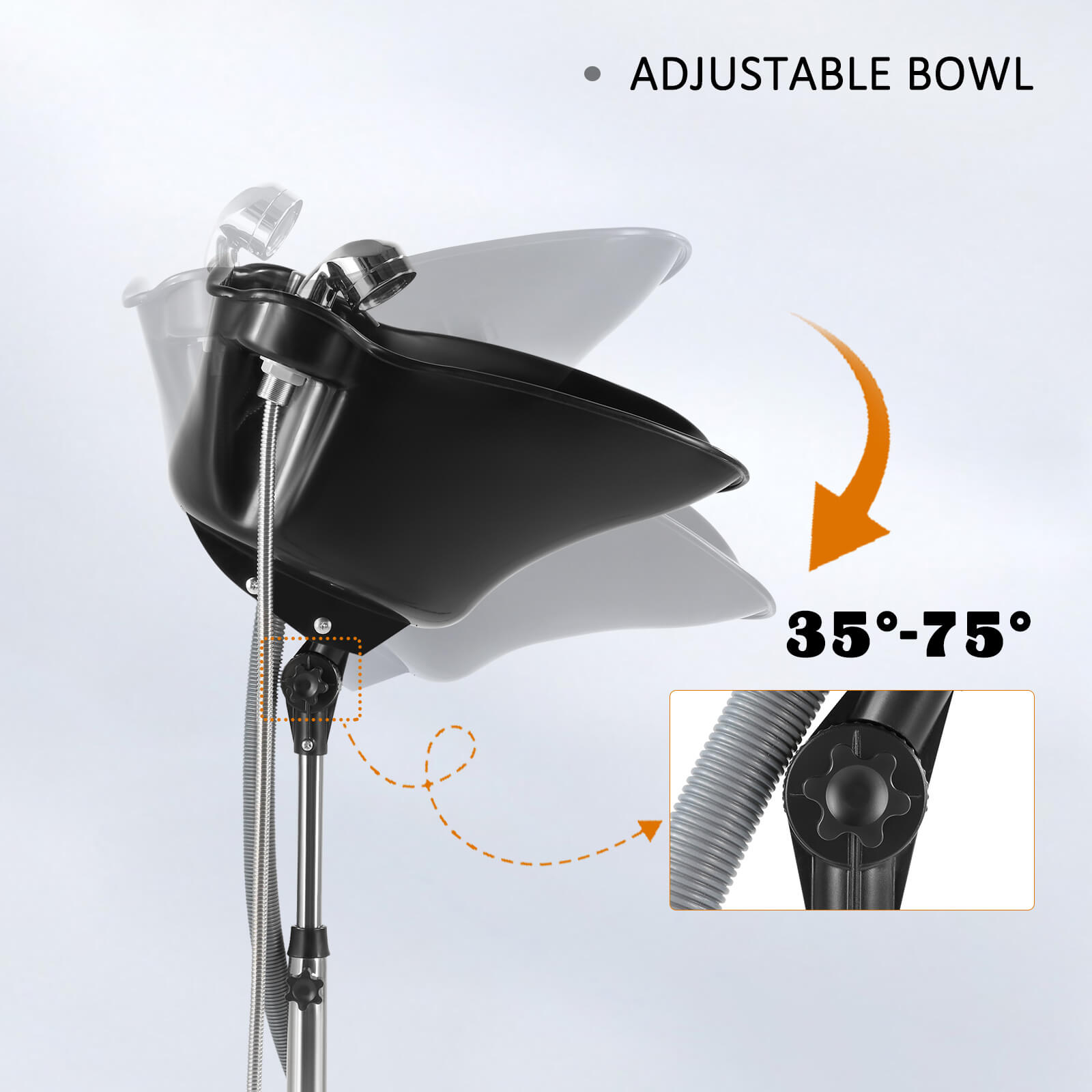 #1014 Shampoo Bowl Portable Salon Sink with Adjustable Height and Drain; Sprinkler with Switch Hair Washing Basin Barber Deep Bowl Artist hand