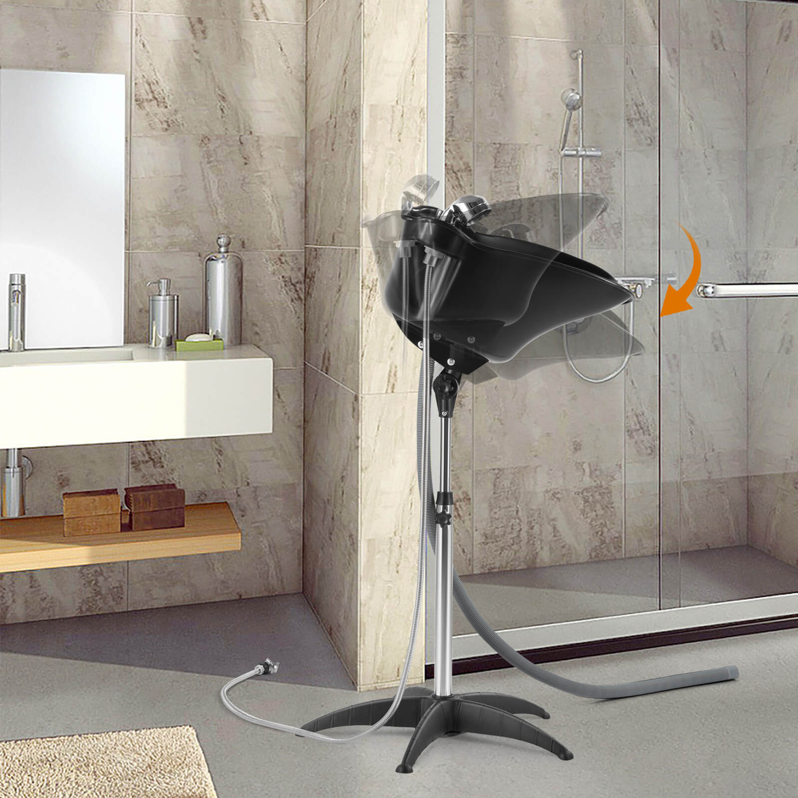 #1014 Shampoo Bowl Portable Salon Sink with Adjustable Height and Drain; Sprinkler with Switch Hair Washing Basin Barber Deep Bowl Artist hand