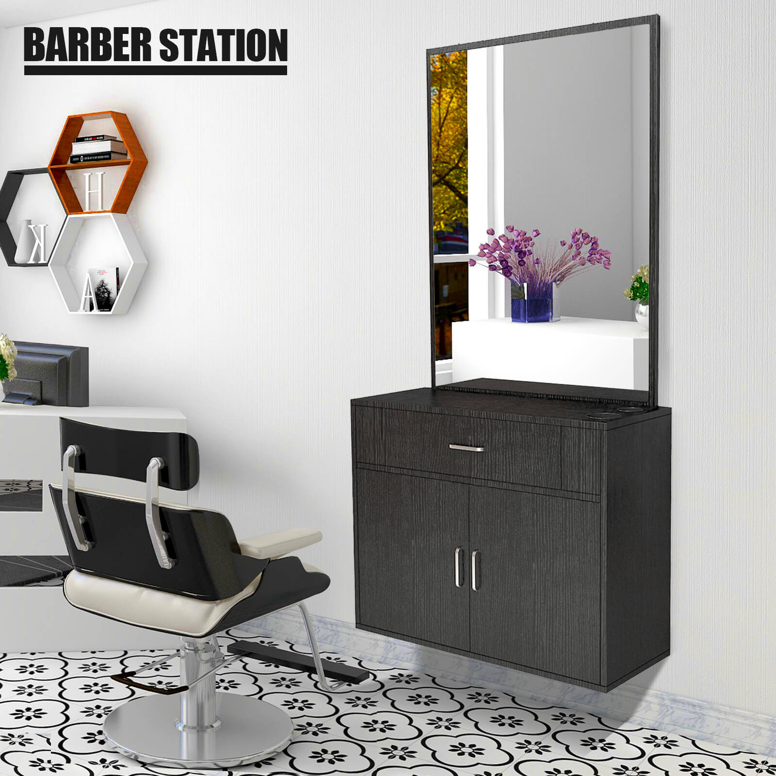 #11012 Wall Mount Barber Station Vanity Mirror Artist hand
