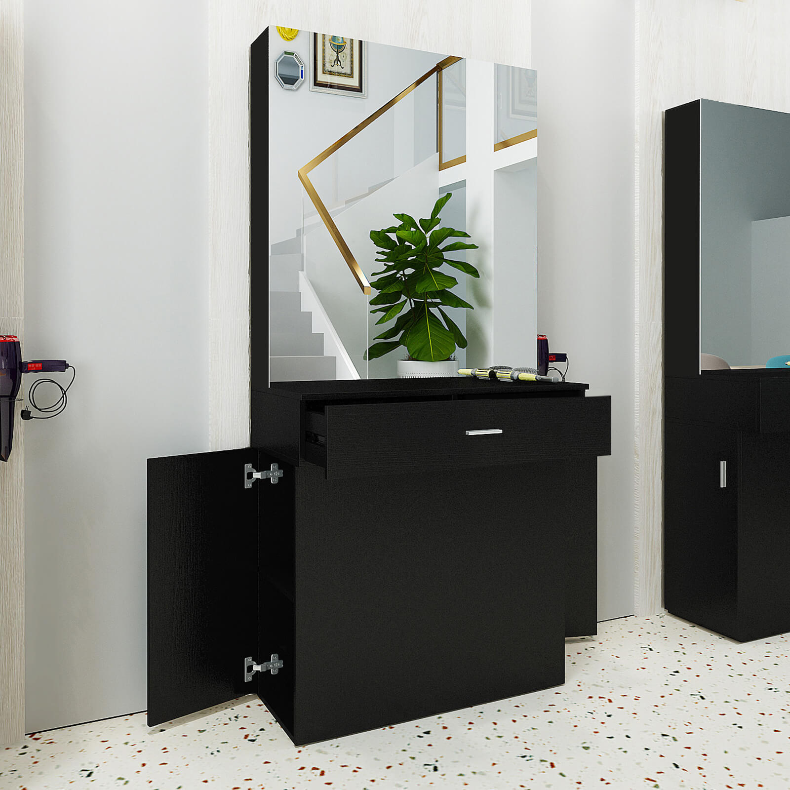 #11008 Wall Mount Salon Station Barber Stations Styling Station with Mirror Artist hand