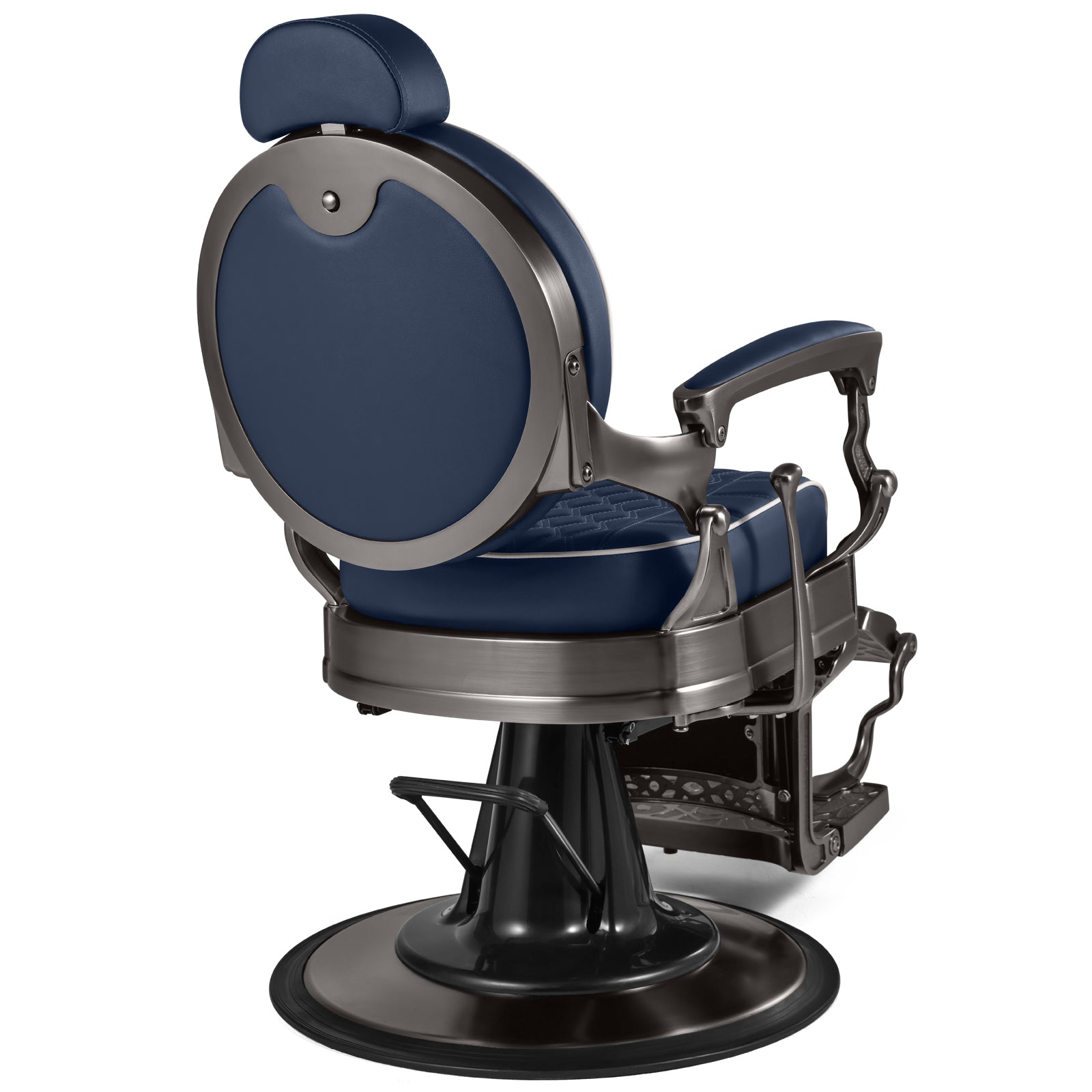 #5097 Vintage Hydraulic Barber Chair – 450 lb Capacity, 360° Swivel & 135° Recline Navy / Silver