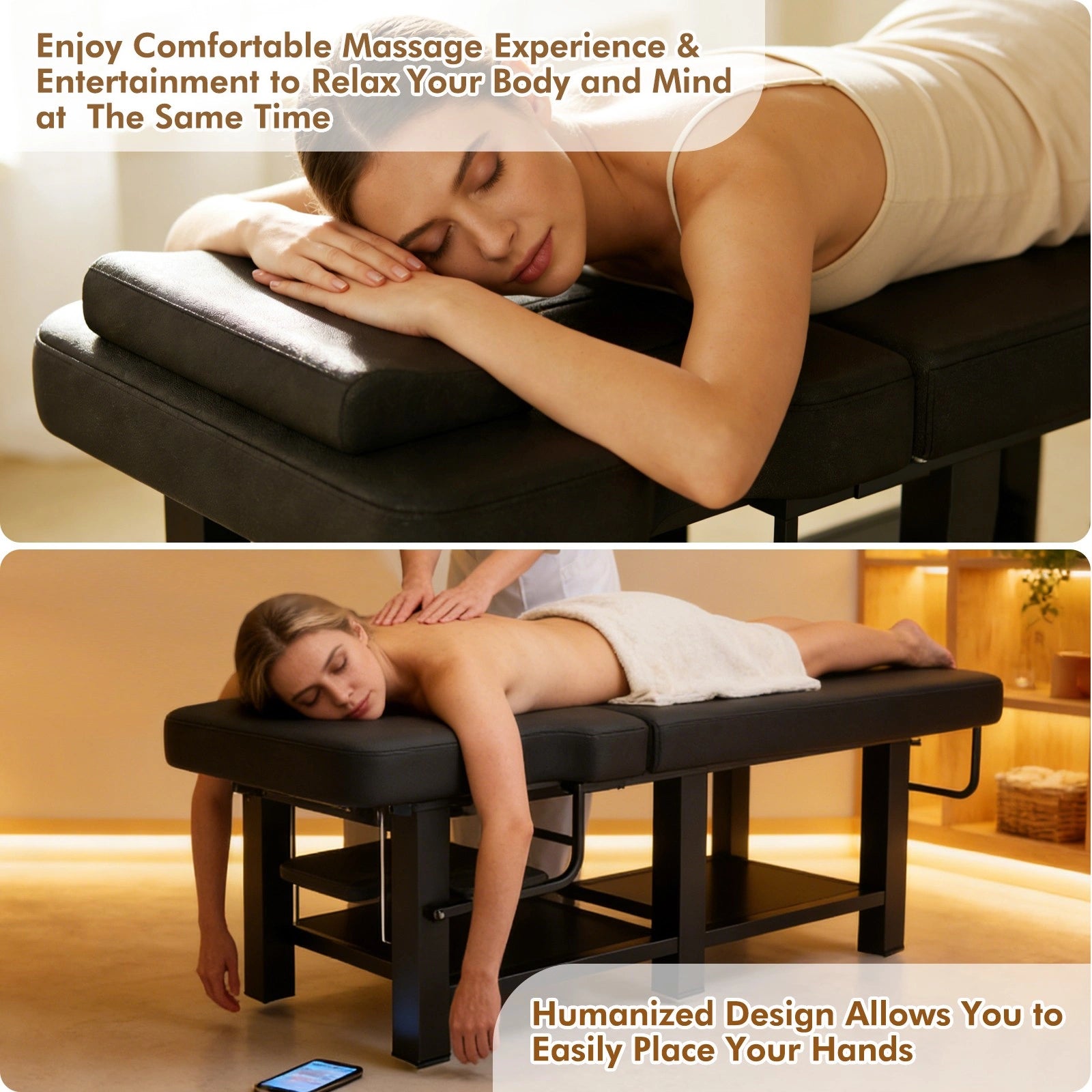 #2085 Heavy Duty Professional Stationary Massage Table, Wide Spa Facial Bed with Backrest