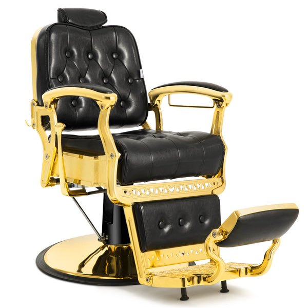 #5043 Heavy Duty Prestige Vintage Barber Chair (Black/Gold)