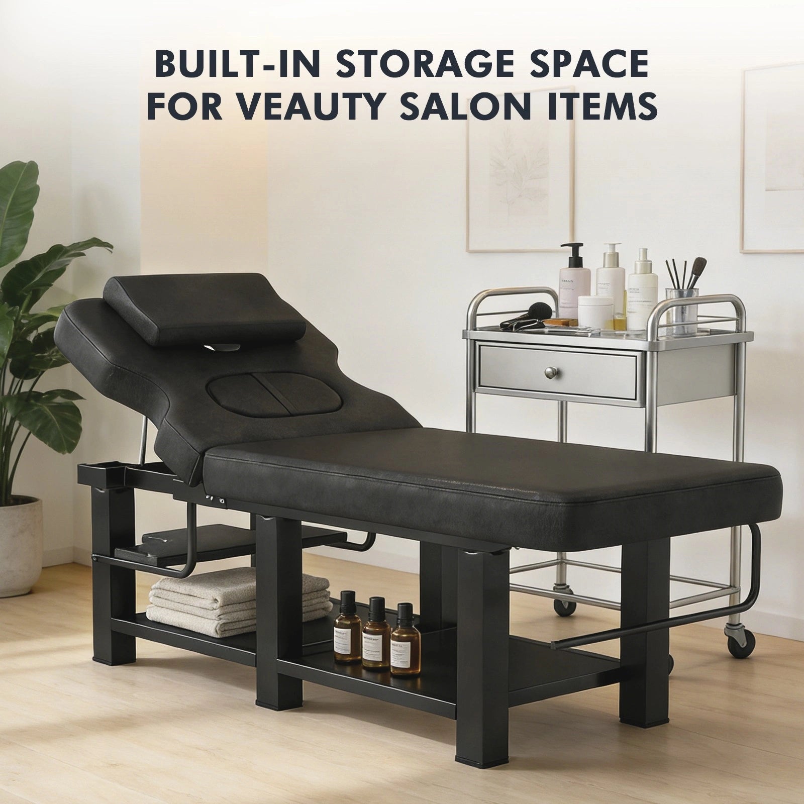#2085 Heavy Duty Professional Stationary Massage Table, Wide Spa Facial Bed with Backrest