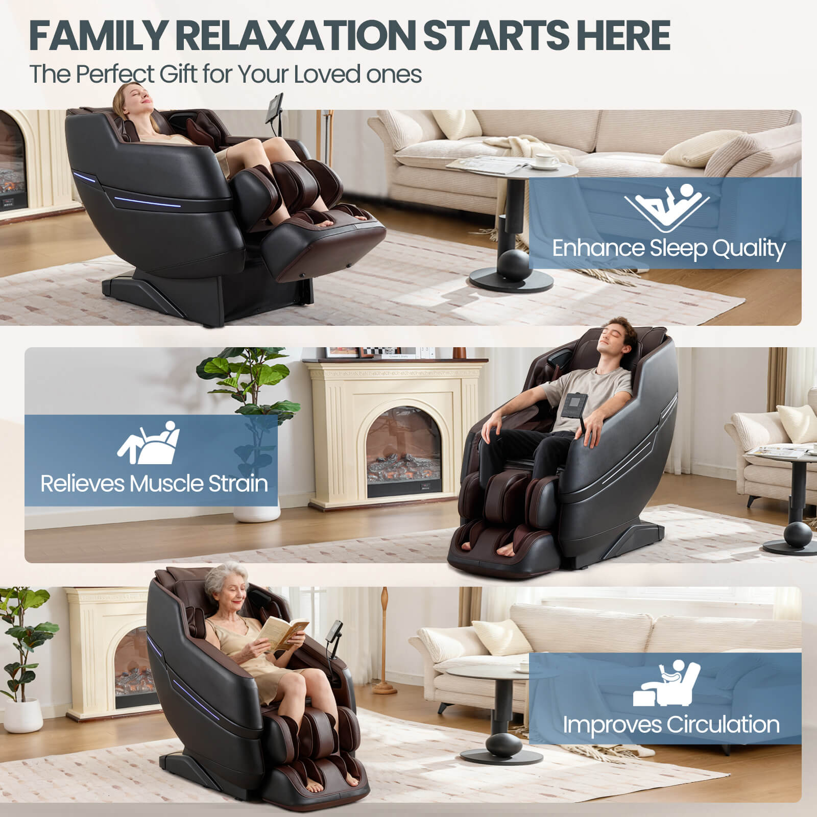 #20022 Zero Gravity Full Body Massage Chair ,2026 Newest Version Recliner with 10 Fix Rollers, 6 Modes, Bluetooth Speakers, Waist Heating, Foot Roller Massage, Full-Body Airbags, Black/Brown