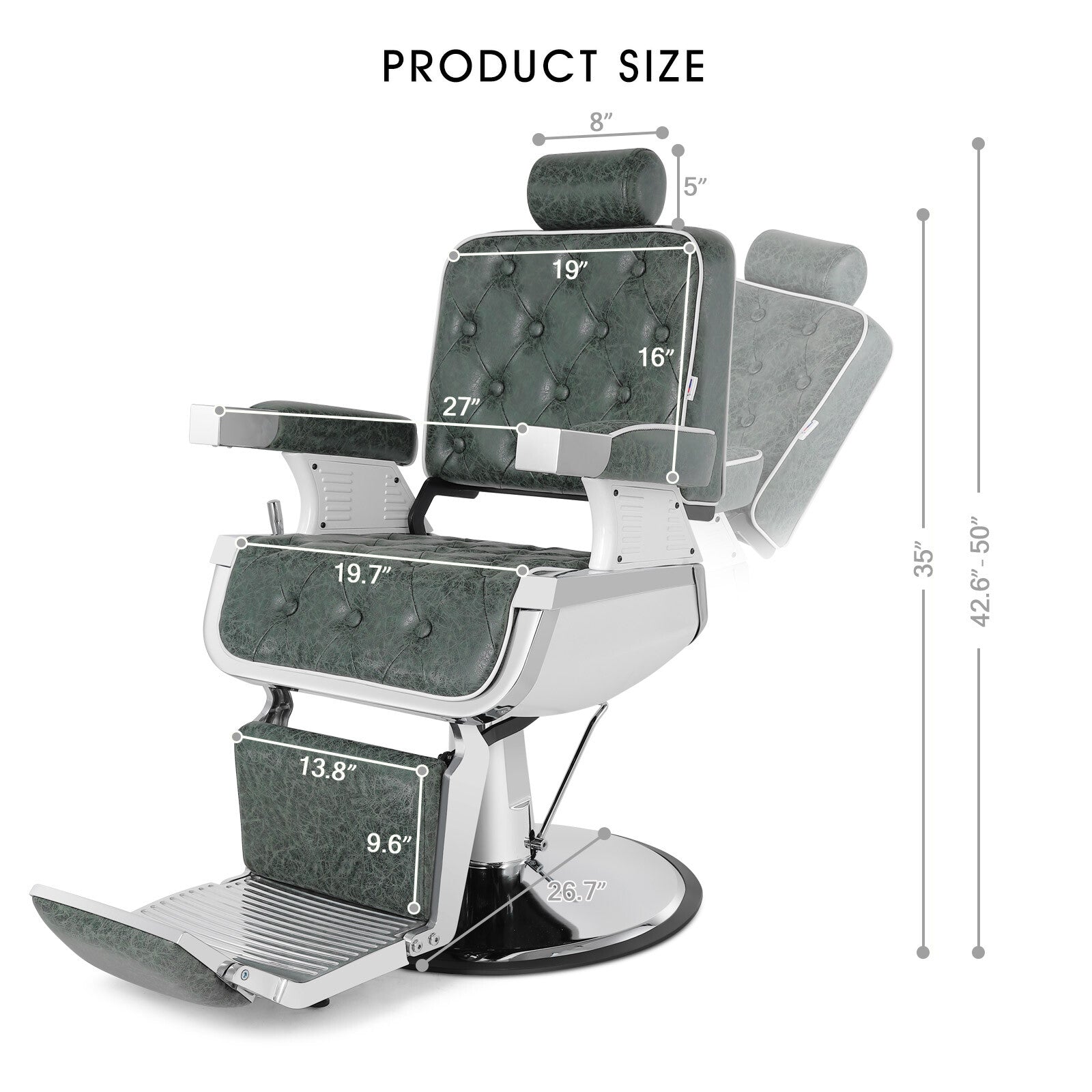 #5274 Vintage Heavy Duty Recline Hydraulic Barber Chair (Green)