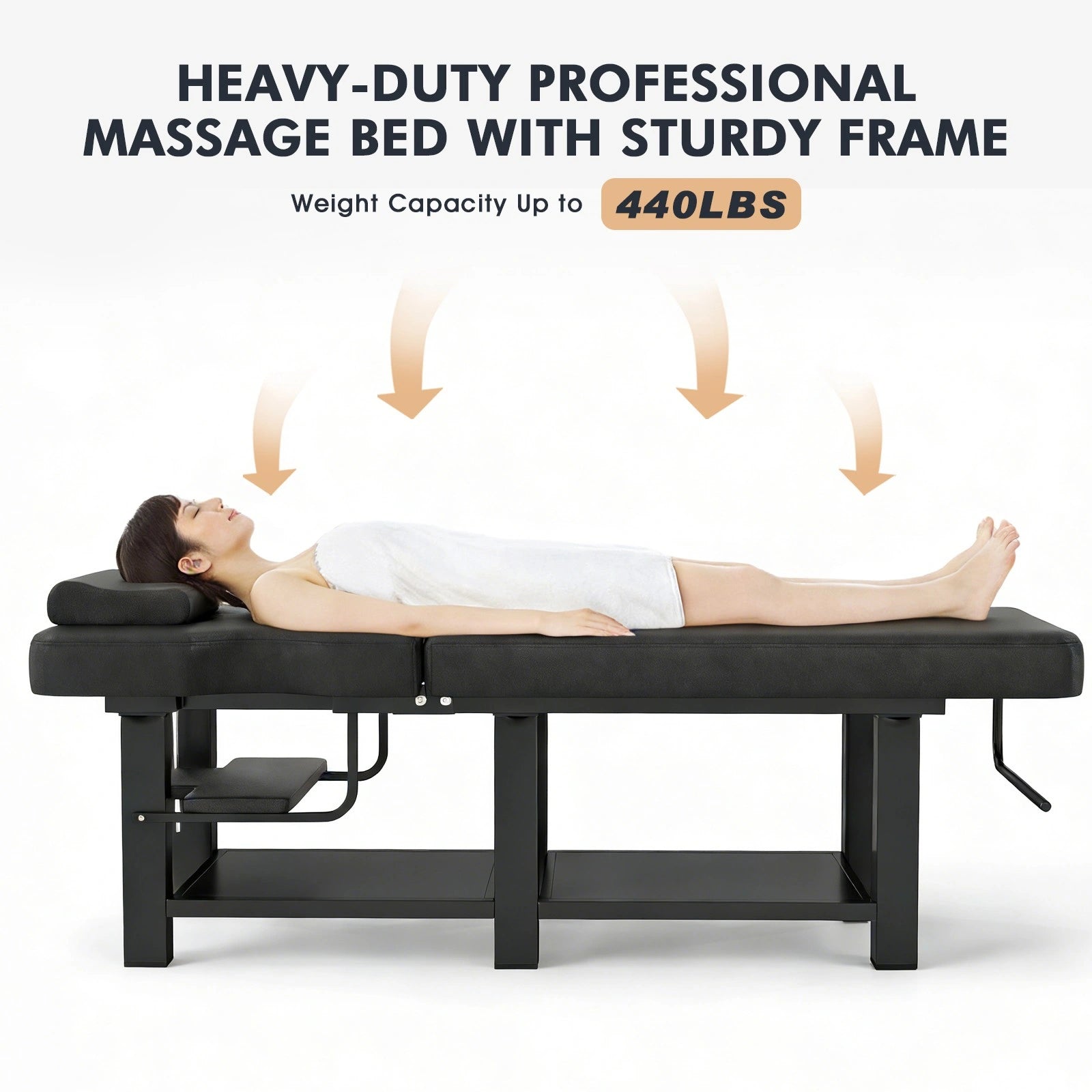 #2085 Heavy Duty Professional Stationary Massage Table, Wide Spa Facial Bed with Backrest