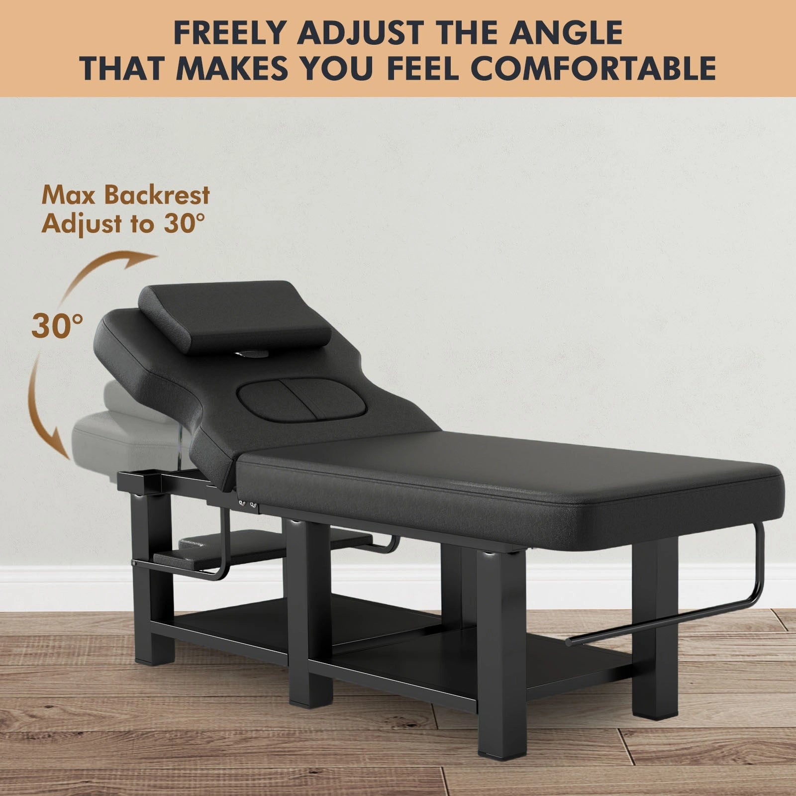 #2085 Heavy Duty Professional Stationary Massage Table, Wide Spa Facial Bed with Backrest