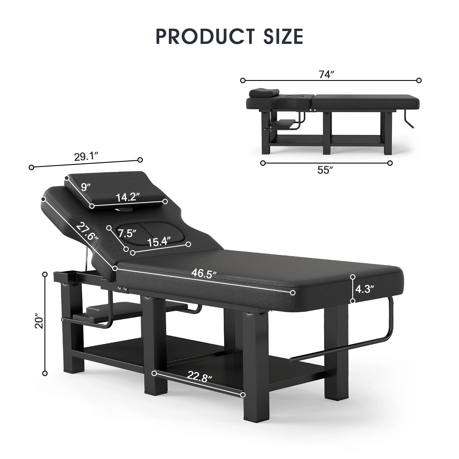 #2085 Heavy Duty Professional Stationary Massage Table, Wide Spa Facial Bed with Backrest