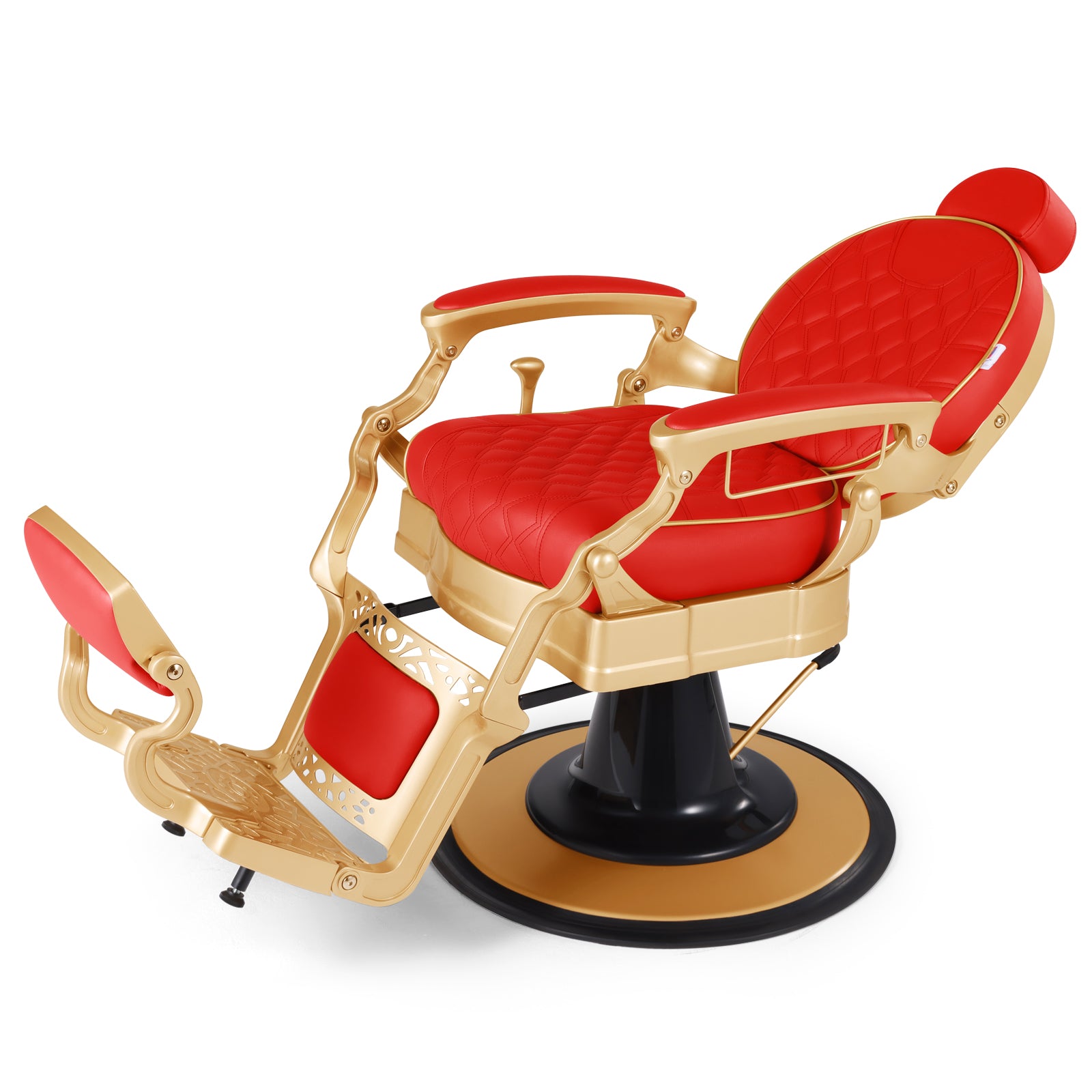 #5197 Vintage Hydraulic Barber Chair – 450 lb Capacity, 360° Swivel & 135° Recline Victory Red / Metallic Gold