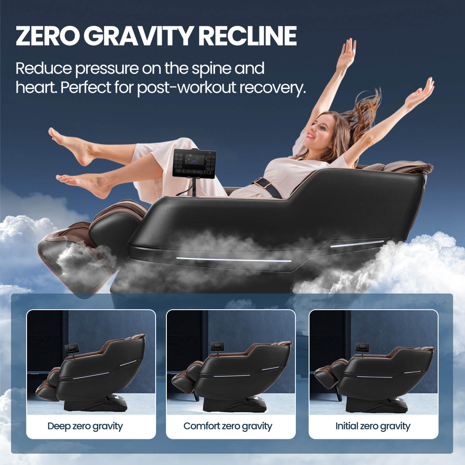 #20022 Zero Gravity Full Body Massage Chair ,2026 Newest Version Recliner with 10 Fix Rollers, 6 Modes, Bluetooth Speakers, Waist Heating, Foot Roller Massage, Full-Body Airbags, Black/Brown