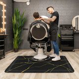 #10029 Barber Chair Mat with Black Gold Marble Pattern, Rectangular Salon Mat, 3' x 4' x 1/2"