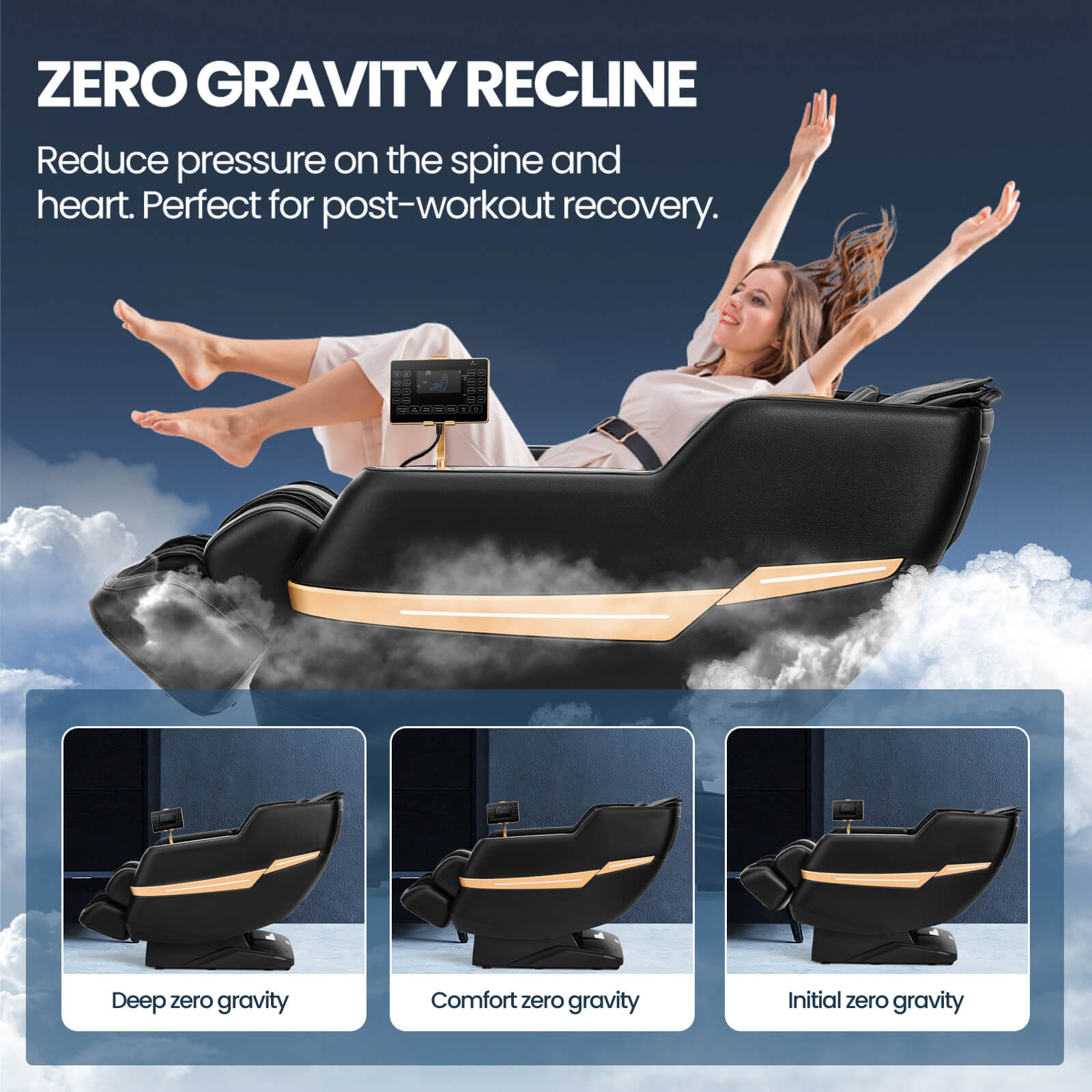 #20012 Zero Gravity Full Body Massage Chair,2026 Newest Version Recliner with 10 Fix Rollers, 6 Modes, Bluetooth Speakers, Waist Heating, Foot Roller Massage, Full-Body Airbags, Black