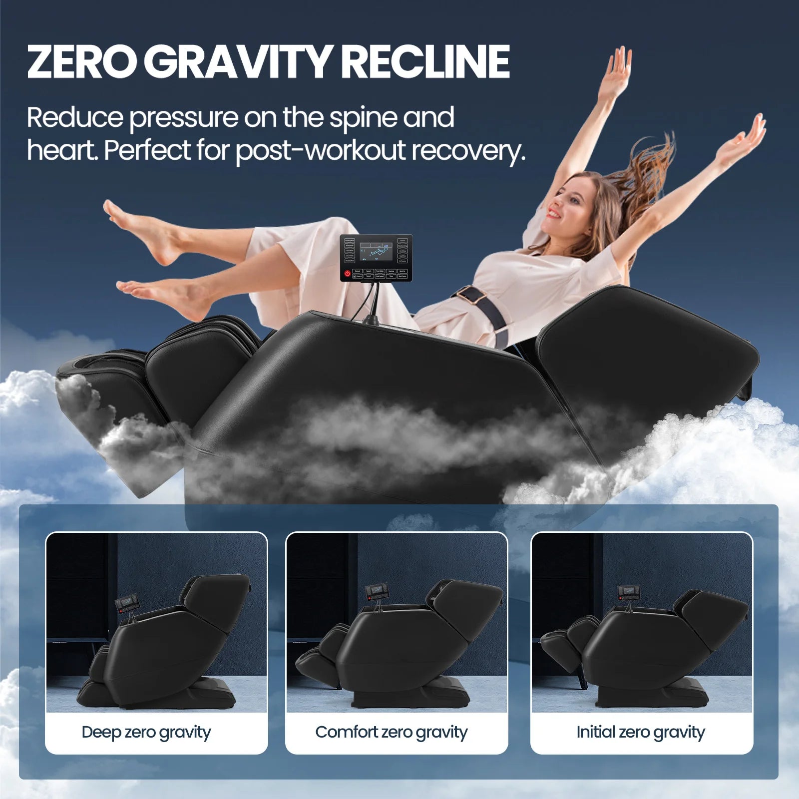 #20023 Massage Chair with 3-Level Zero Gravity, 6 Auto Programs, Airbag Compression, 3-Level Waist Heat, Foot Rollers, Bluetooth & Wireless Charging