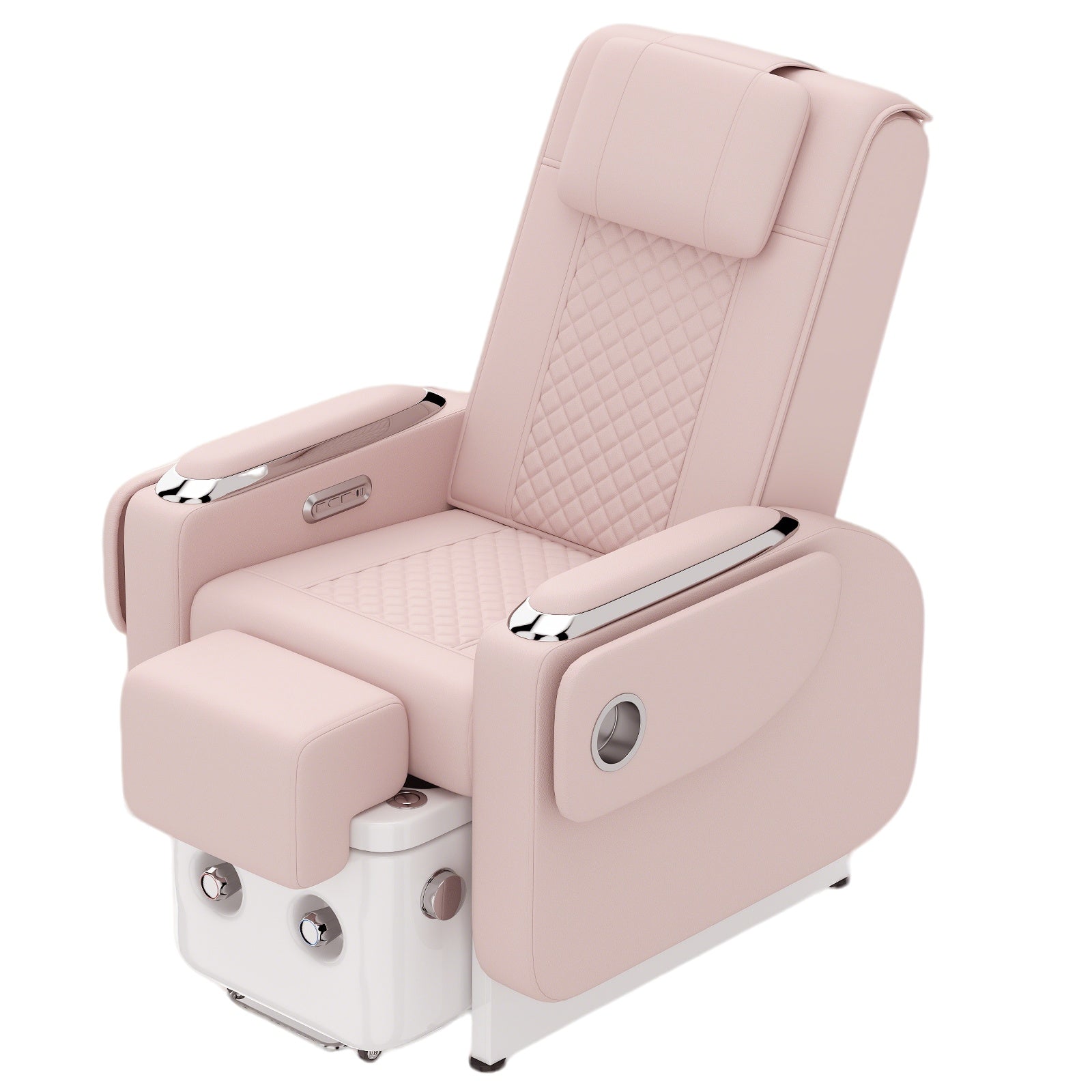 #1483 Pedicure Spa Chair Spa Chair with Foot Spa Basin, Manicure & Massage Chair, Electric Recline, 4-Head Back Massage, Hot/Cold Water Controls, LED Light & Jet Tub, Fast Drain Pump, Pull-Out Bowl (Pink)