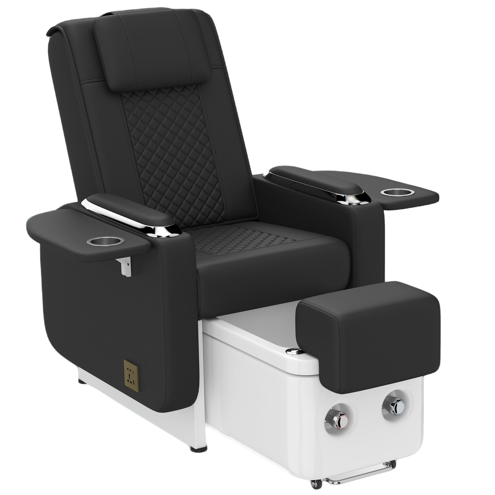 #1084 Pedicure Spa Chair Spa Chair with Foot Spa Basin, Manicure & Massage Chair, Electric Recline, 4-Head Back Massage, Hot/Cold Water Controls, LED Light & Jet Tub, Fast Drain Pump, Pull-Out Bowl(Black)