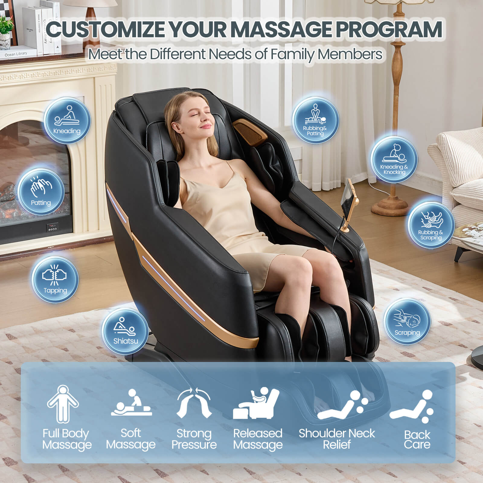 #20012 Zero Gravity Full Body Massage Chair,2026 Newest Version Recliner with 10 Fix Rollers, 6 Modes, Bluetooth Speakers, Waist Heating, Foot Roller Massage, Full-Body Airbags, Black