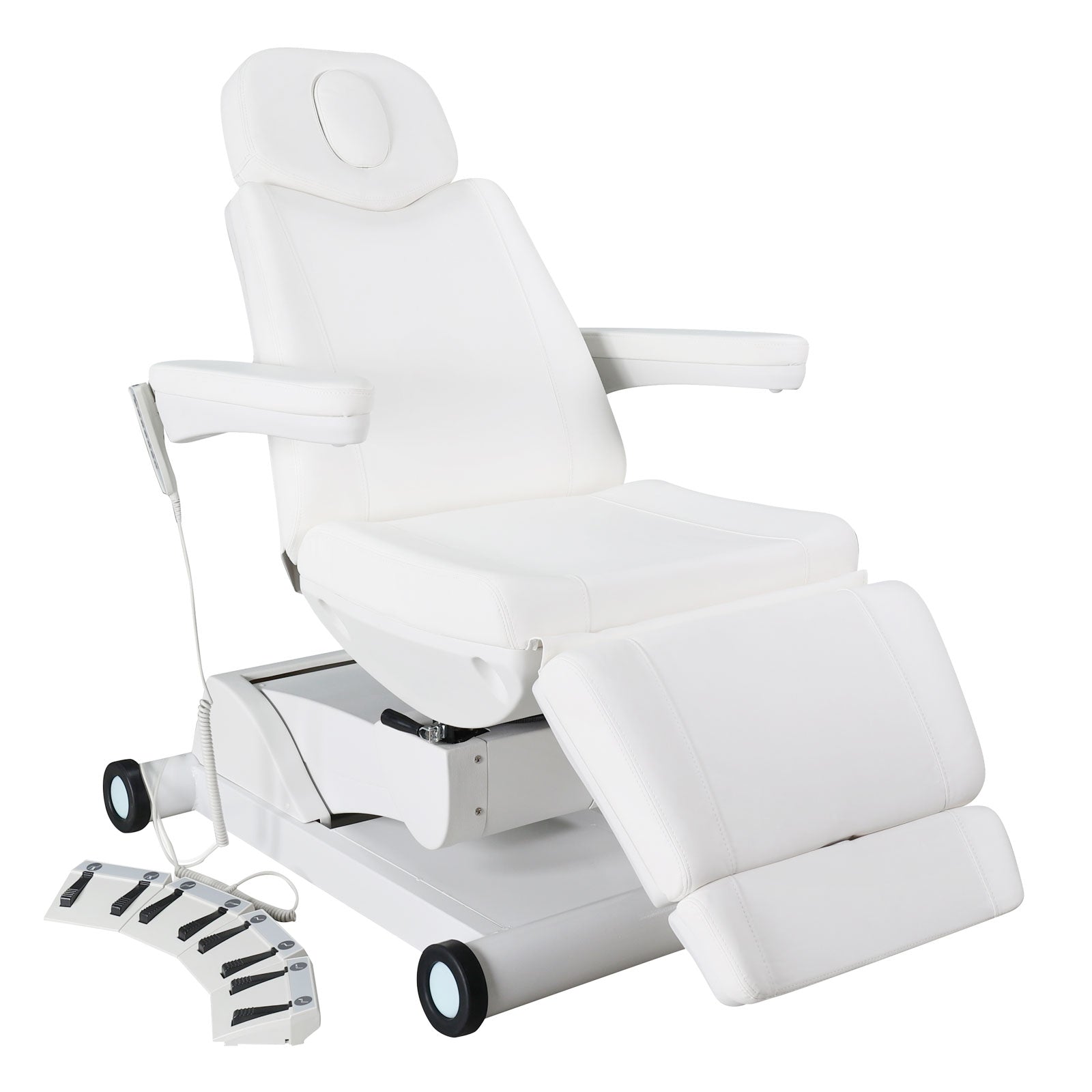 #2906 4 Motors Aesthetic Chair Dual Control Full Electrical Medical Facial Beds for Esthetician Beauty Bed Foldable Leg Cushion Podiatry Doctors Chair