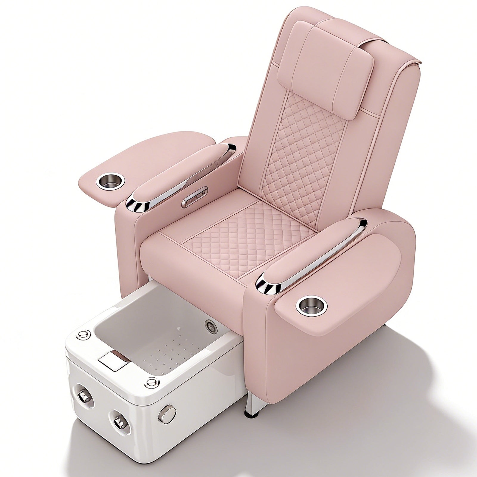 #1483 Pedicure Spa Chair Spa Chair with Foot Spa Basin, Manicure & Massage Chair, Electric Recline, 4-Head Back Massage, Hot/Cold Water Controls, LED Light & Jet Tub, Fast Drain Pump, Pull-Out Bowl (Pink)