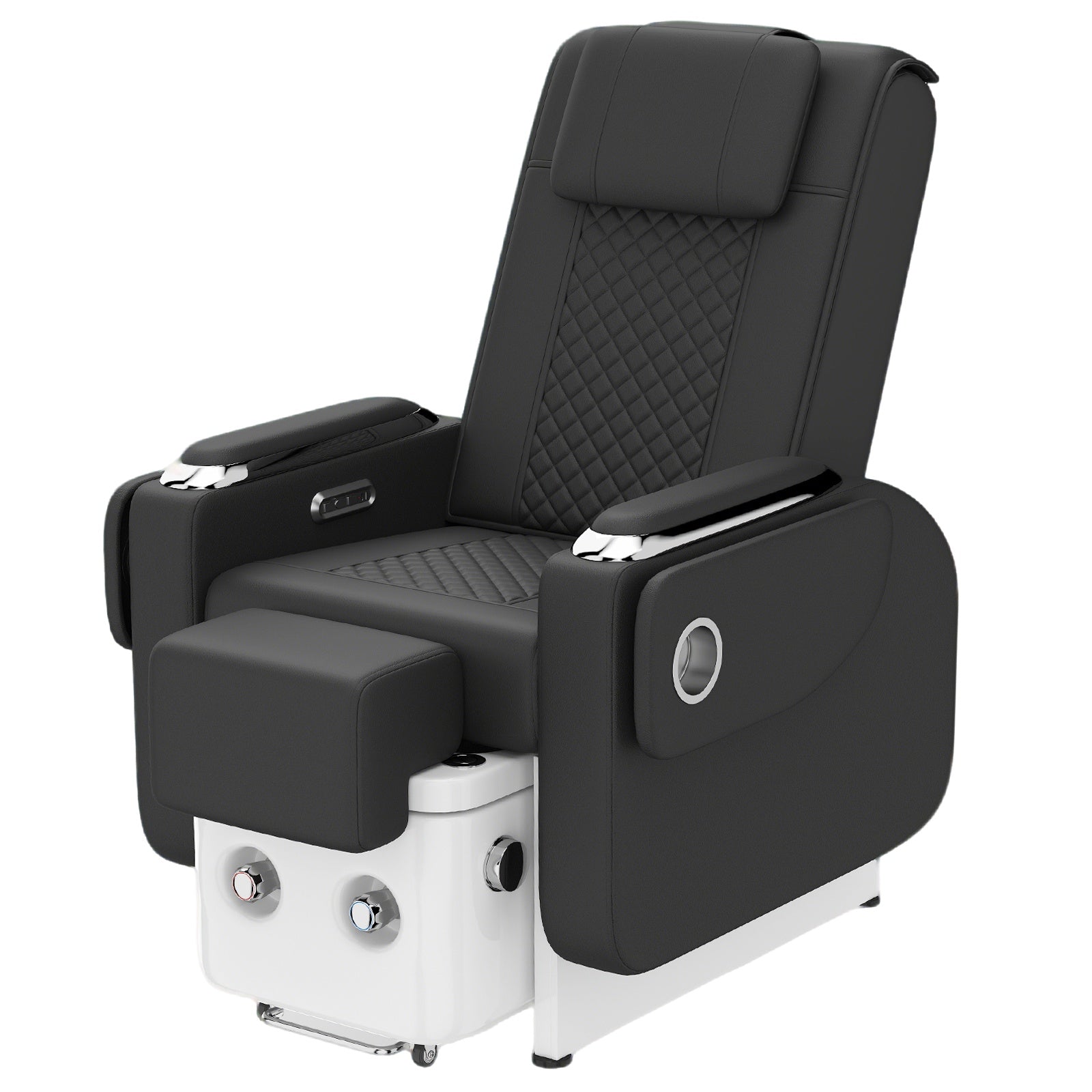 #1084 Pedicure Spa Chair Spa Chair with Foot Spa Basin, Manicure & Massage Chair, Electric Recline, 4-Head Back Massage, Hot/Cold Water Controls, LED Light & Jet Tub, Fast Drain Pump, Pull-Out Bowl(Black)