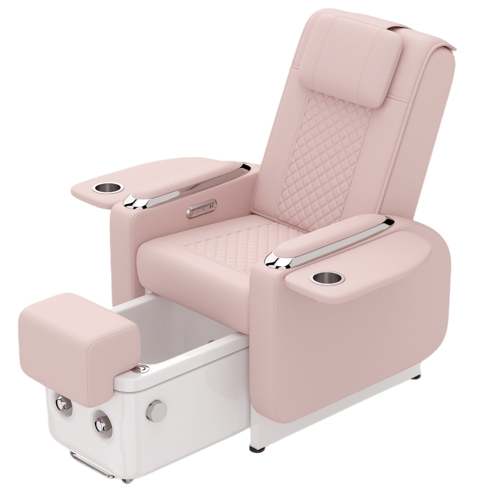 #1483 Pedicure Spa Chair Spa Chair with Foot Spa Basin, Manicure & Massage Chair, Electric Recline, 4-Head Back Massage, Hot/Cold Water Controls, LED Light & Jet Tub, Fast Drain Pump, Pull-Out Bowl (Pink)