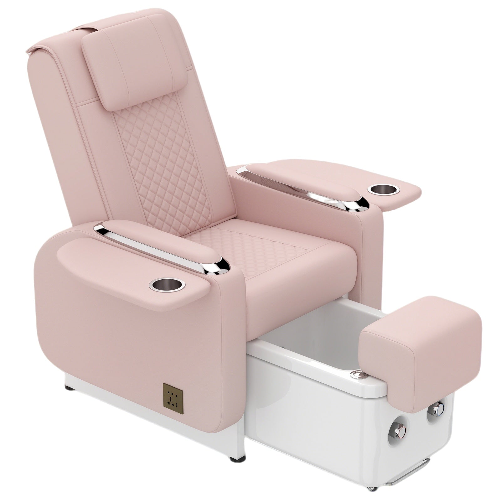 #1483 Pedicure Spa Chair Spa Chair with Foot Spa Basin, Manicure & Massage Chair, Electric Recline, 4-Head Back Massage, Hot/Cold Water Controls, LED Light & Jet Tub, Fast Drain Pump, Pull-Out Bowl (Pink)