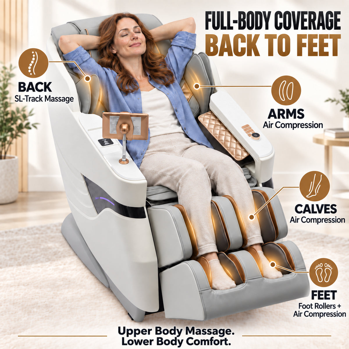 #2001 Full Body Massage Chair with Flexible SL Track, Zero Gravity Recliner with Foot Rollers, Air Compression, Back Heat, 12 Auto Programs, Voice Control, Bluetooth & Wireless Charging