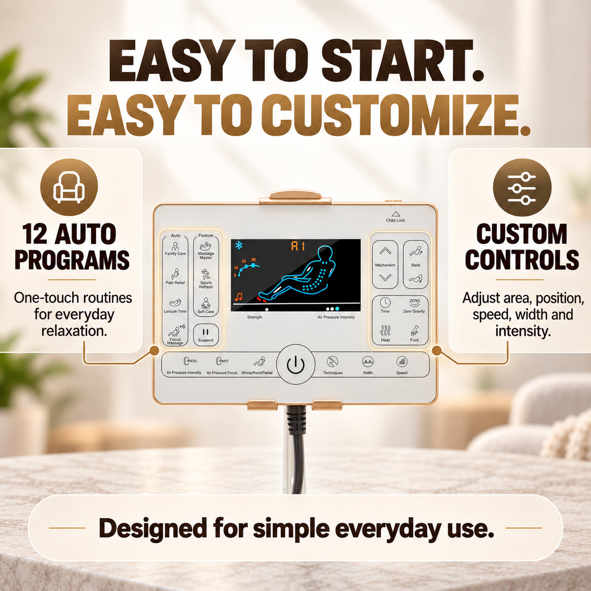 #2001 Full Body Massage Chair with Flexible SL Track, Zero Gravity Recliner with Foot Rollers, Air Compression, Back Heat, 12 Auto Programs, Voice Control, Bluetooth & Wireless Charging