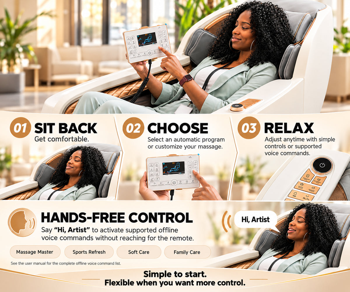 #2001 Full Body Massage Chair with Flexible SL Track, Zero Gravity Recliner with Foot Rollers, Air Compression, Back Heat, 12 Auto Programs, Voice Control, Bluetooth & Wireless Charging