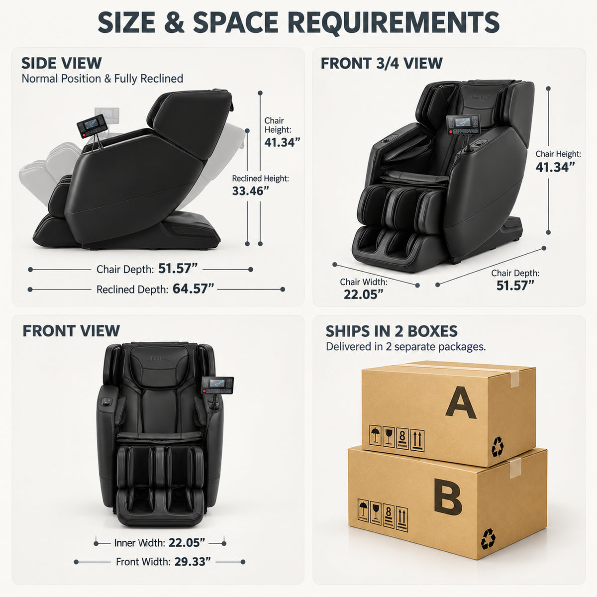 #20023 Massage Chair with 3-Level Zero Gravity, 6 Auto Programs, Airbag Compression, 3-Level Waist Heat, Foot Rollers, Bluetooth & Wireless Charging