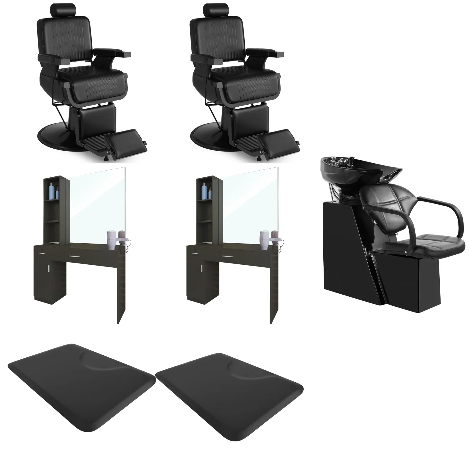 2-Station 5073 All Black Barber Chair Bundle with Backwash