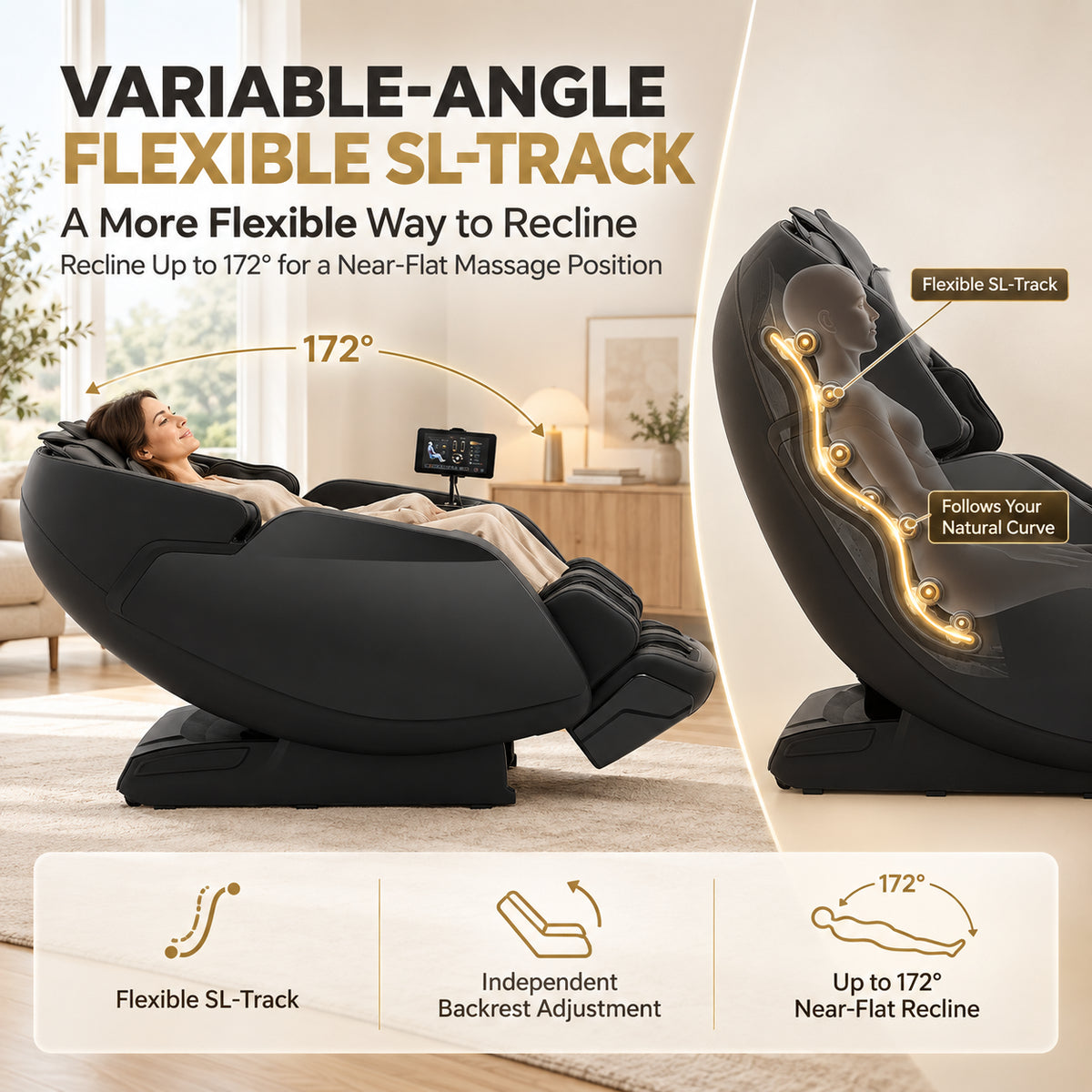 #2010 Massage Chair with Flexible SL-Track, Smart Body Detection, 1, 3-Level Zero Gravity, 24 Auto Programs, Airbag Massage, Foot Rollers, 3-Level Heat & Bluetooth