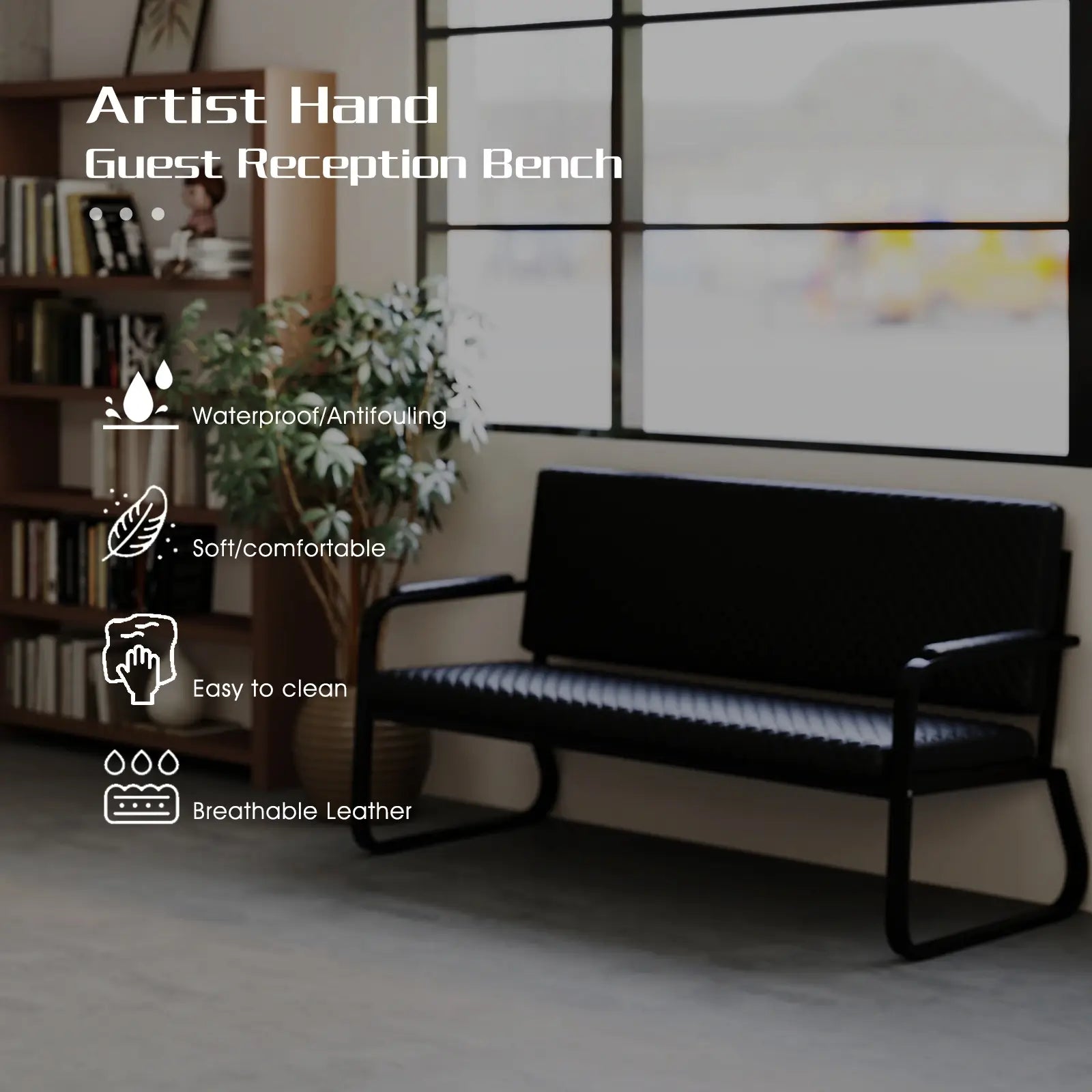 #1020 Waiting Chair, 56’’ Office Guest Chair, Reception Seating with Padded Cushion, Durable Metal Frame, for Beauty Salon Barber Shop