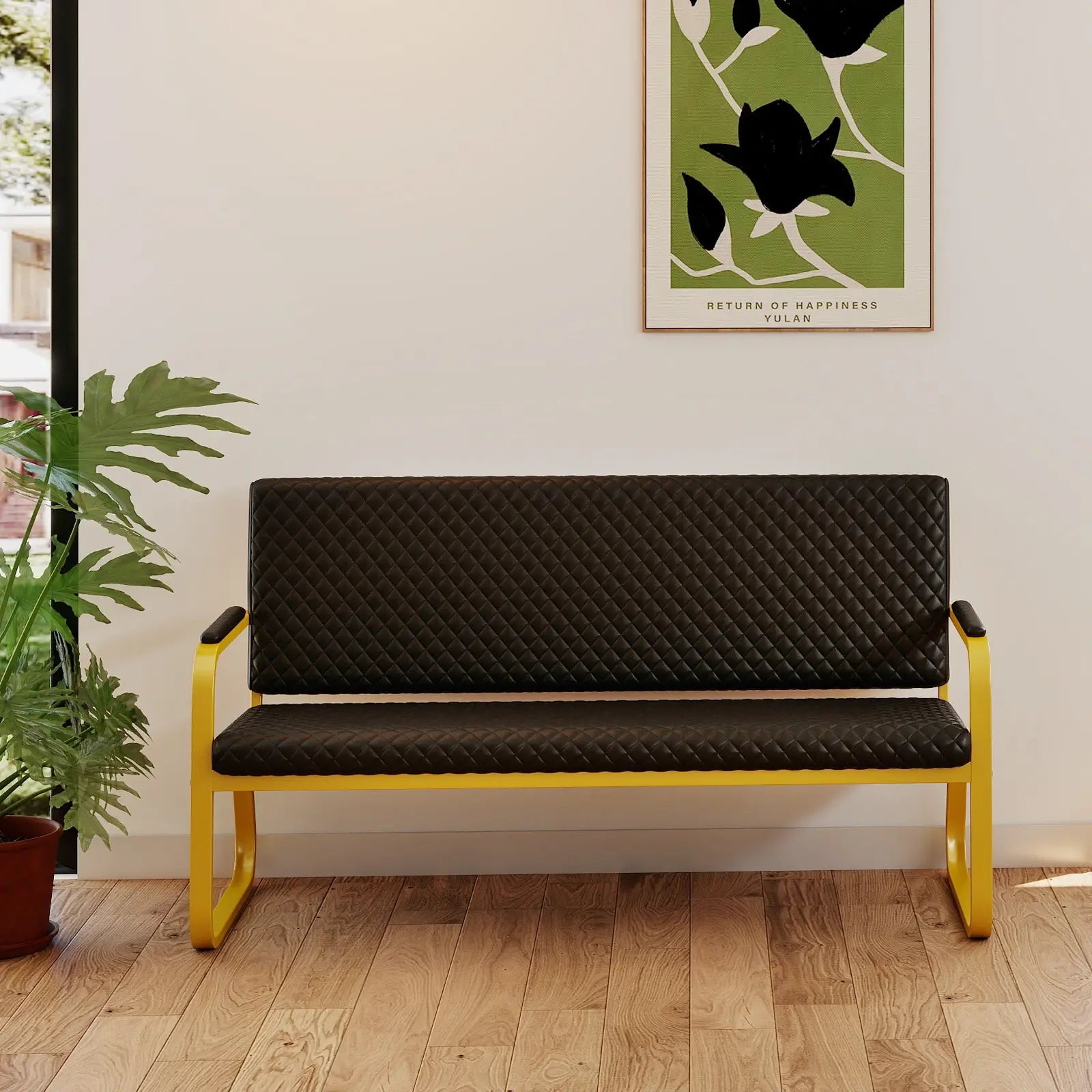 #1020 Waiting Chair, 56’’ Office Guest Chair, Reception Seating with Padded Cushion, Durable Metal Frame, for Beauty Salon Barber Shop