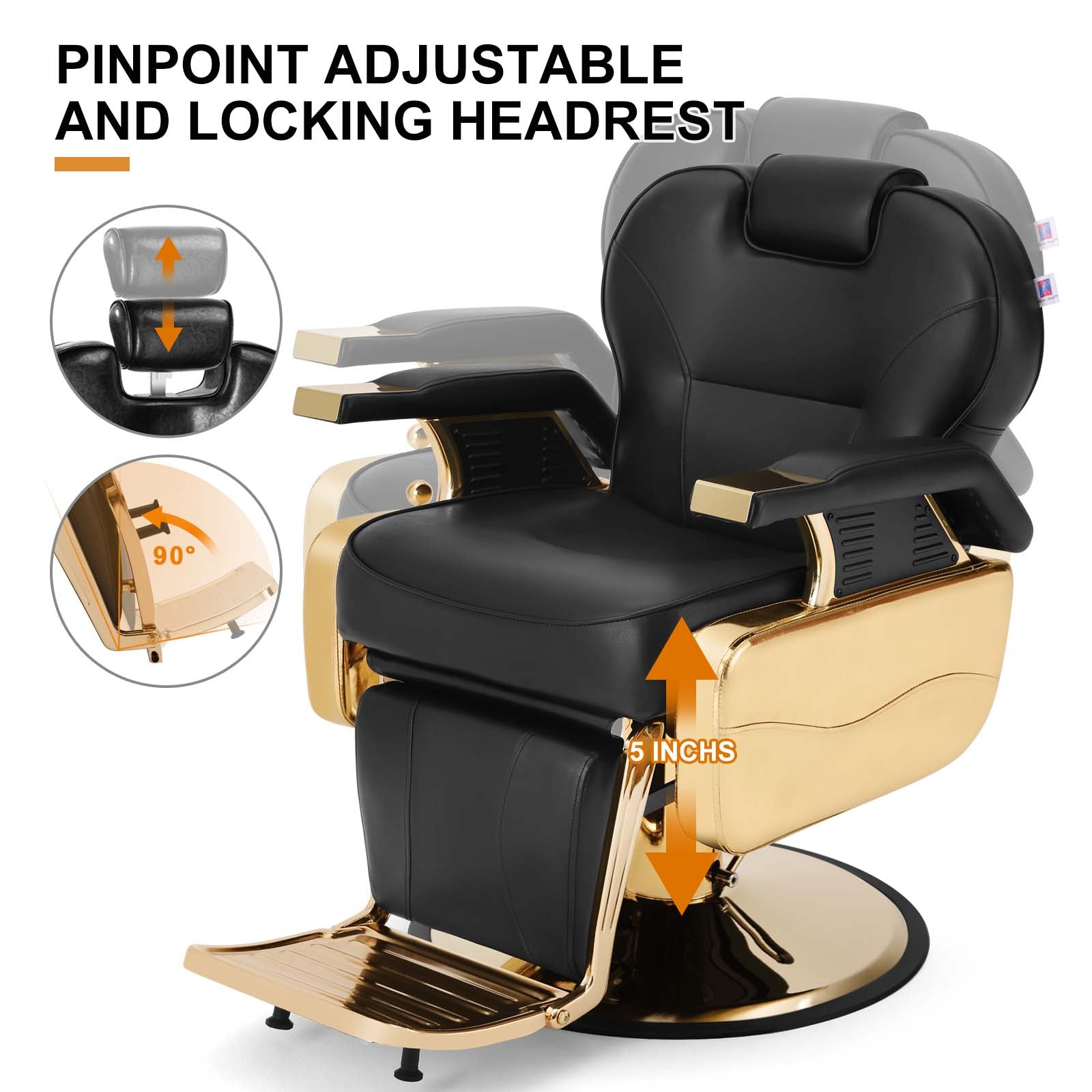 #5001 Barber Chair for Barbershop Salon Chair Beauty Styling Chair for Beauty Shop Gold/Black
