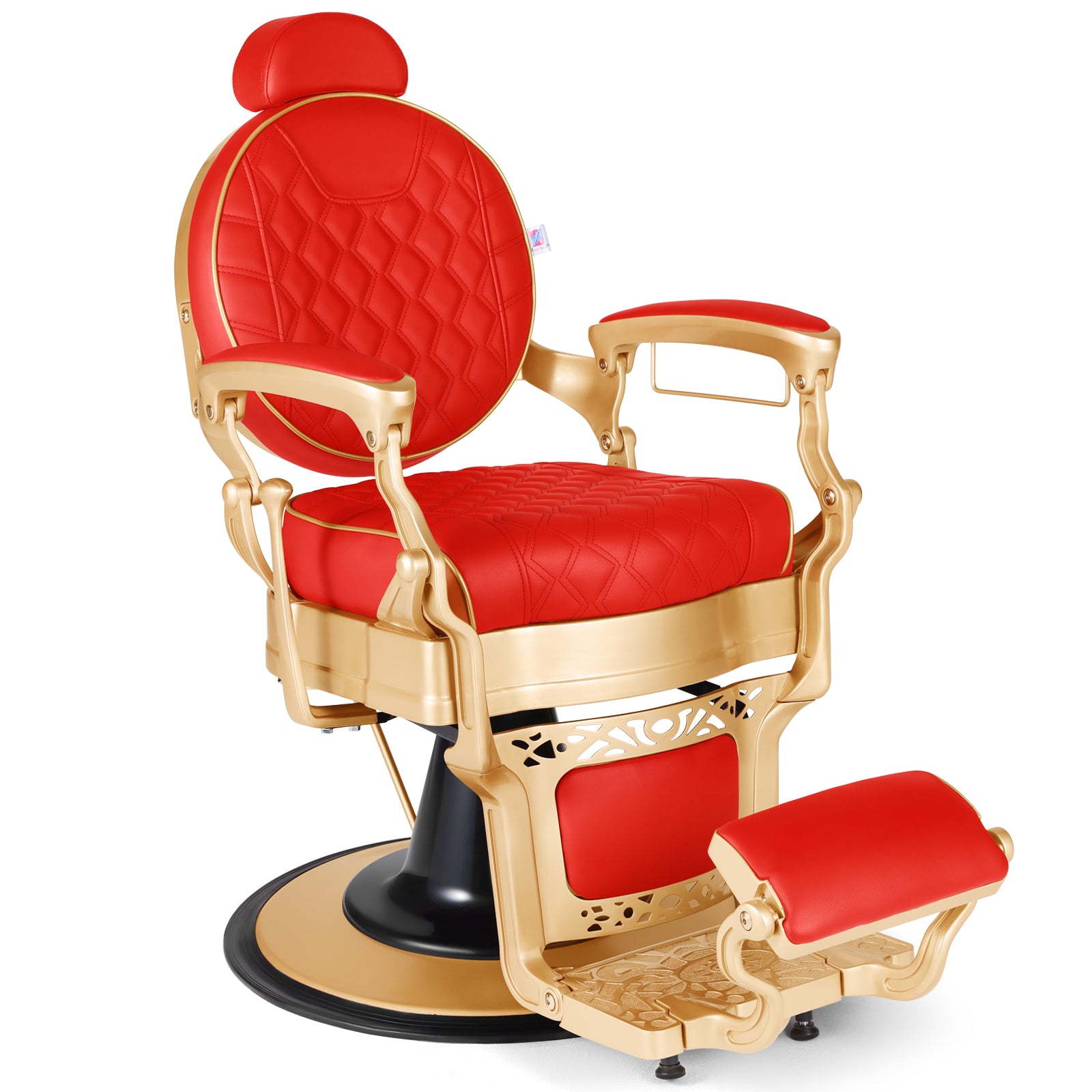#5197 Vintage Hydraulic Barber Chair – 450 lb Capacity, 360° Swivel & 135° Recline Victory Red / Metallic Gold