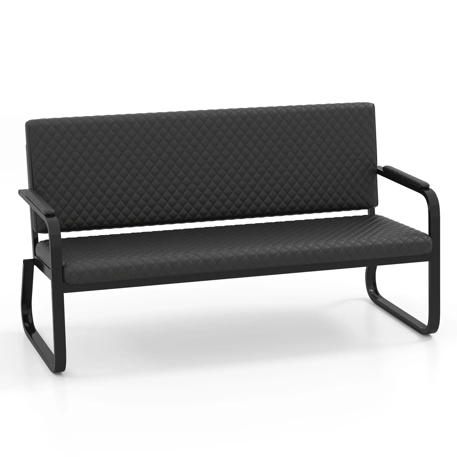 #1020 Waiting Chair, 56’’ Office Guest Chair, Reception Seating with Padded Cushion, Durable Metal Frame, for Beauty Salon Barber Shop