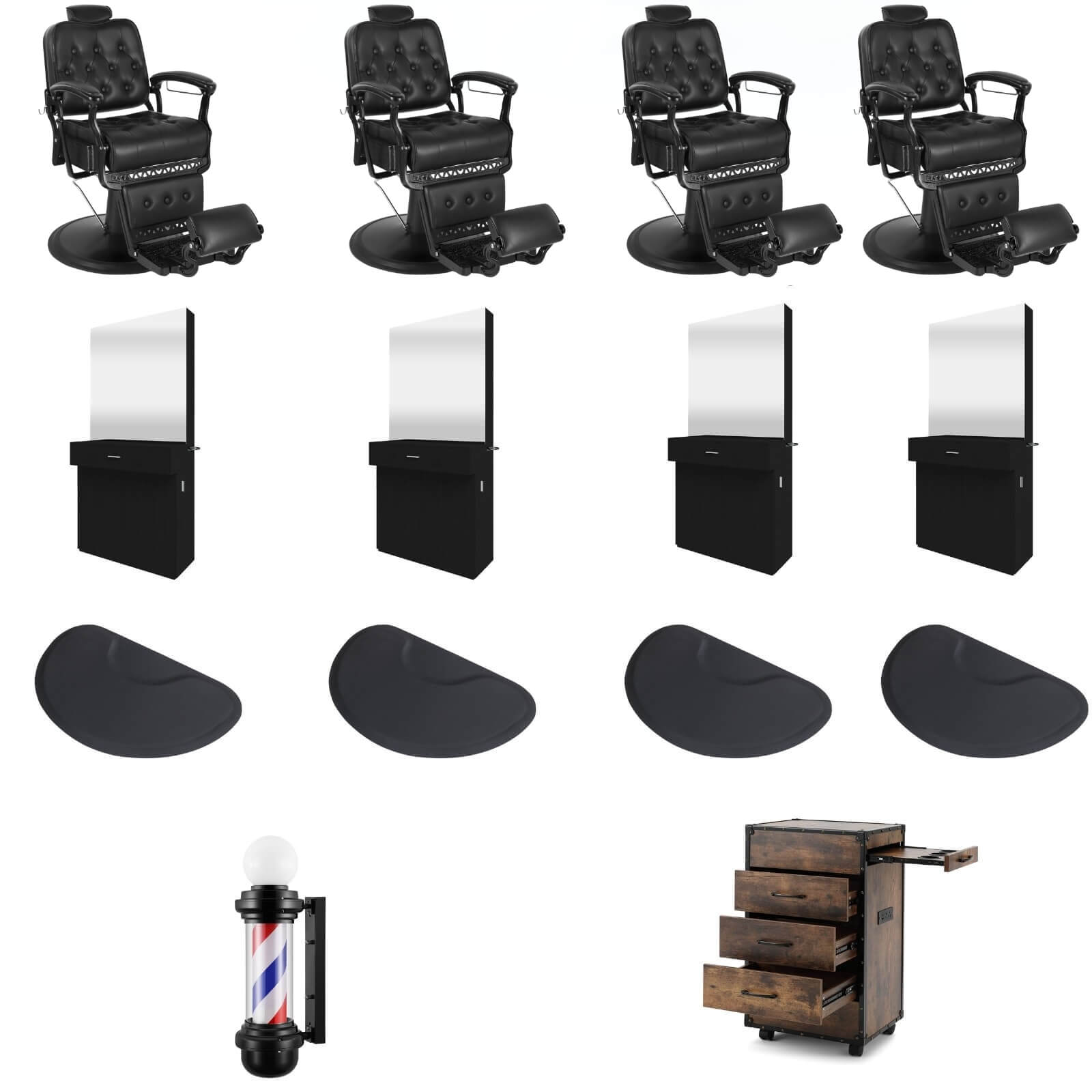 #5043Black Barber Chairs with Salon Trolley