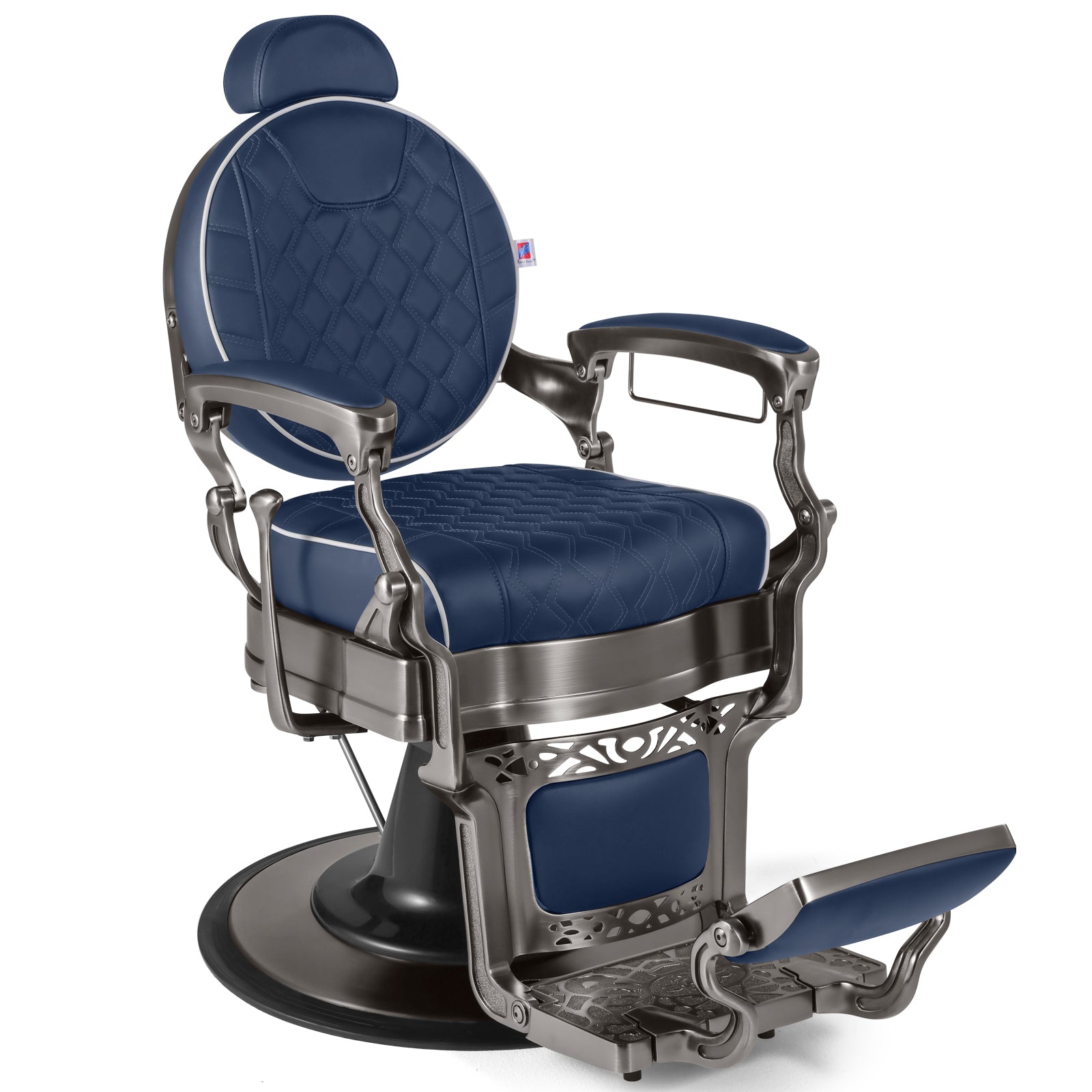 #5097 Vintage Hydraulic Barber Chair – 450 lb Capacity, 360° Swivel & 135° Recline Navy / Silver