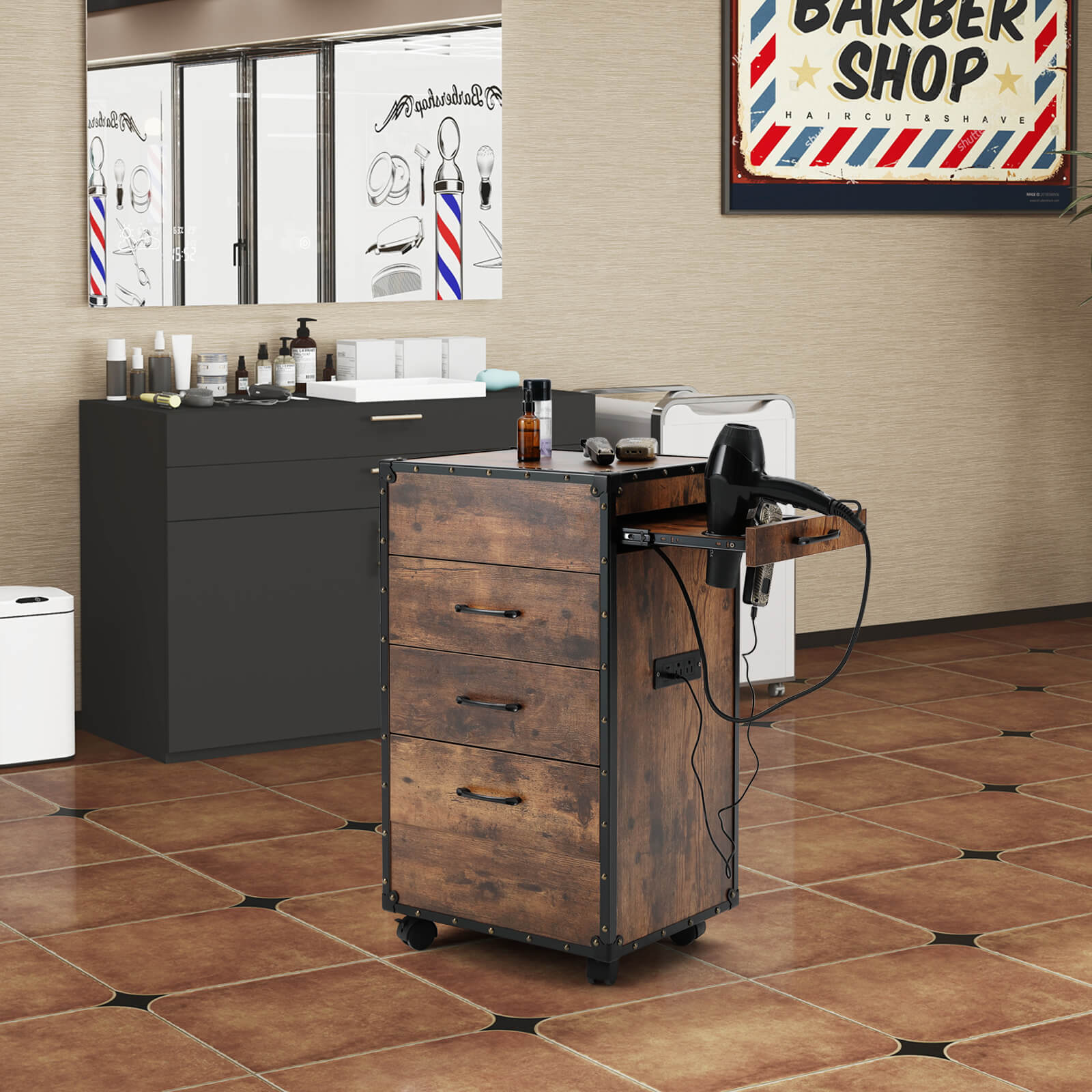 #7015 Vintage Rolling Salon Station Beauty Barber Spa Trolley Storage Cart