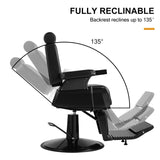 🆕#5073 Heavy Duty Recline Hydraulic Barber Chair (All Black)