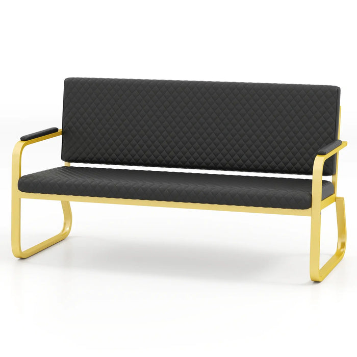 #1020 Waiting Chair, 56’’ Office Guest Chair, Reception Seating with Padded Cushion, Durable Metal Frame, for Beauty Salon Barber Shop