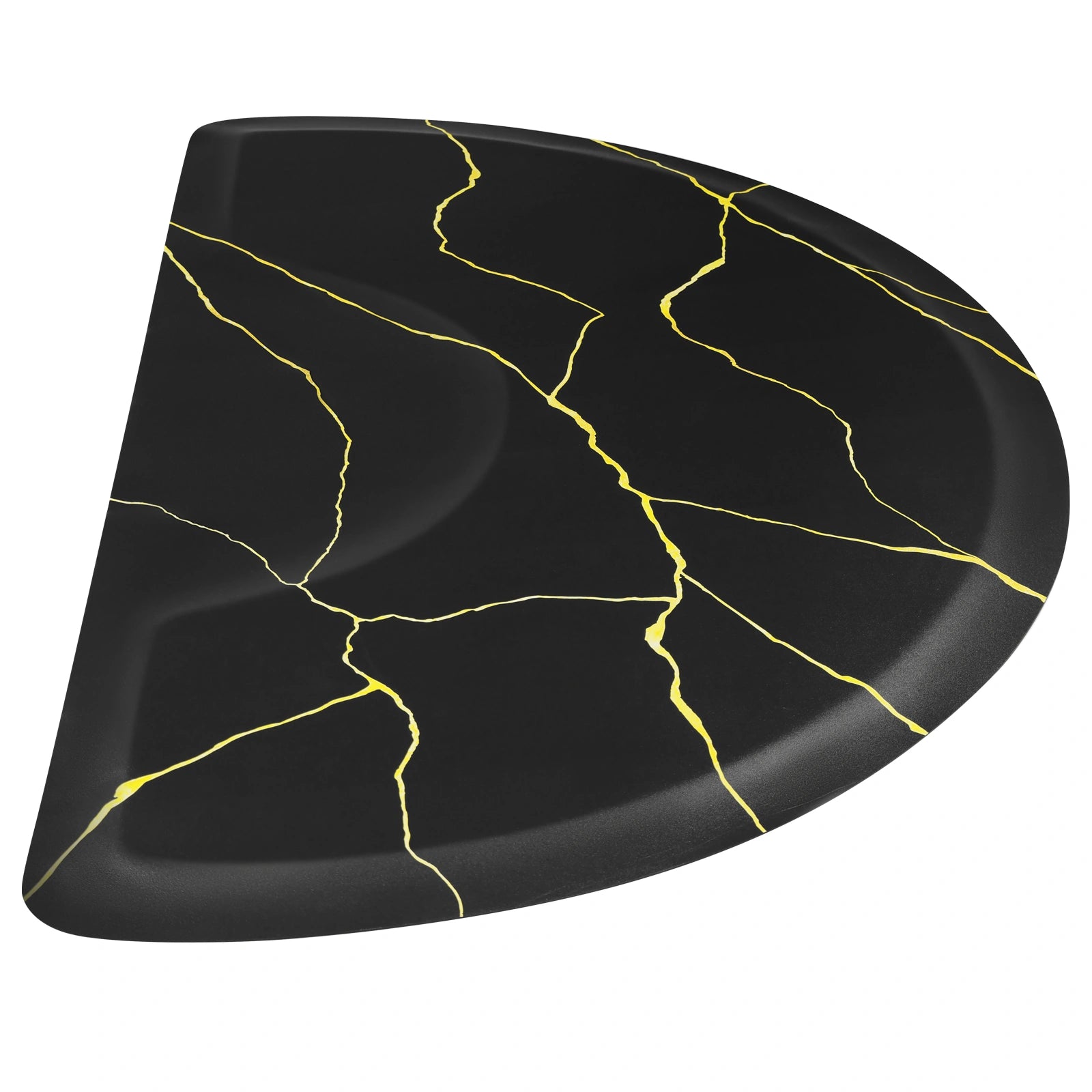 #10028 Barber Chair Mat with Black Gold Marble Pattern, Semi-Circle, 3' x 5' x 1/2"