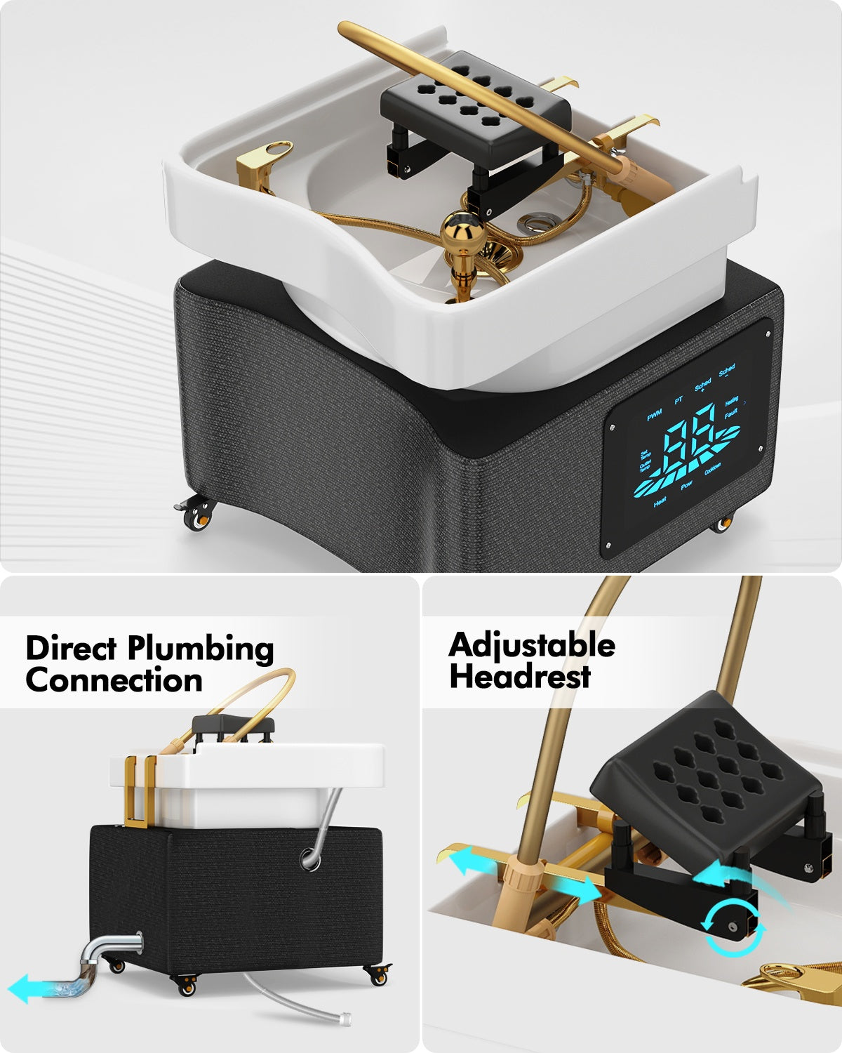 #4047 Head Spa Equipment, Waterfall Head Spa System, Shampoo Bowl, Constant Temperature System, Shower Pressure Adjustment for Beauty Salon Spa