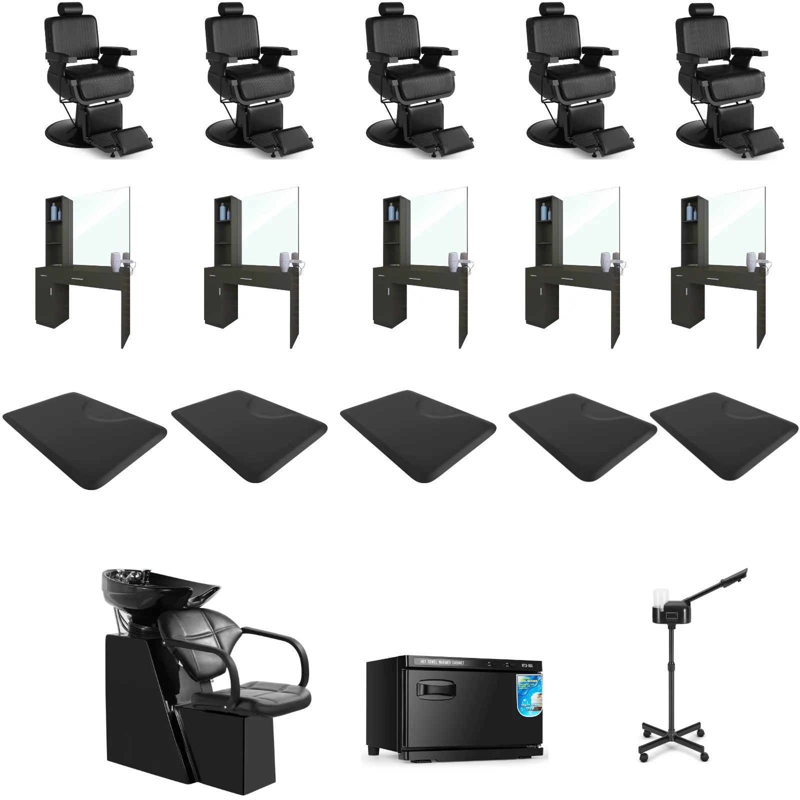 5+ Station 5073 All Black Barber Chair Bundle with Backwash