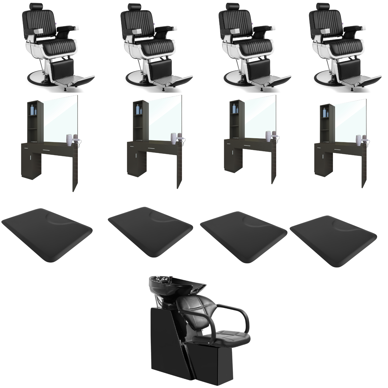 4-Station 5073 Barber Chair Bundle with Backwash