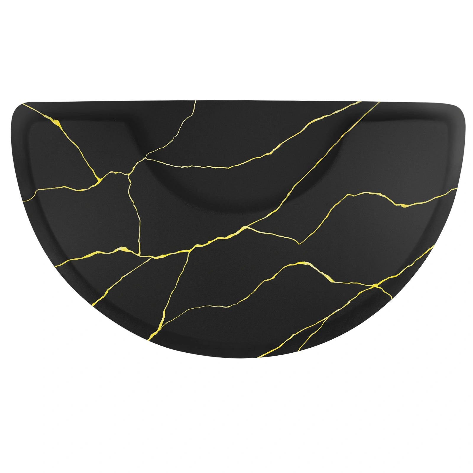 #10028 Barber Chair Mat with Black Gold Marble Pattern, Semi-Circle, 3' x 5' x 1/2"