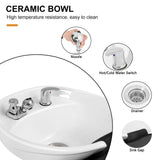 #1902 Shampoo Bowl, white 47’’ Ceramic Bowl Shampoo Chair Adjustable Backwash Sink Salon Wash Unit Shampoo Station Artist hand