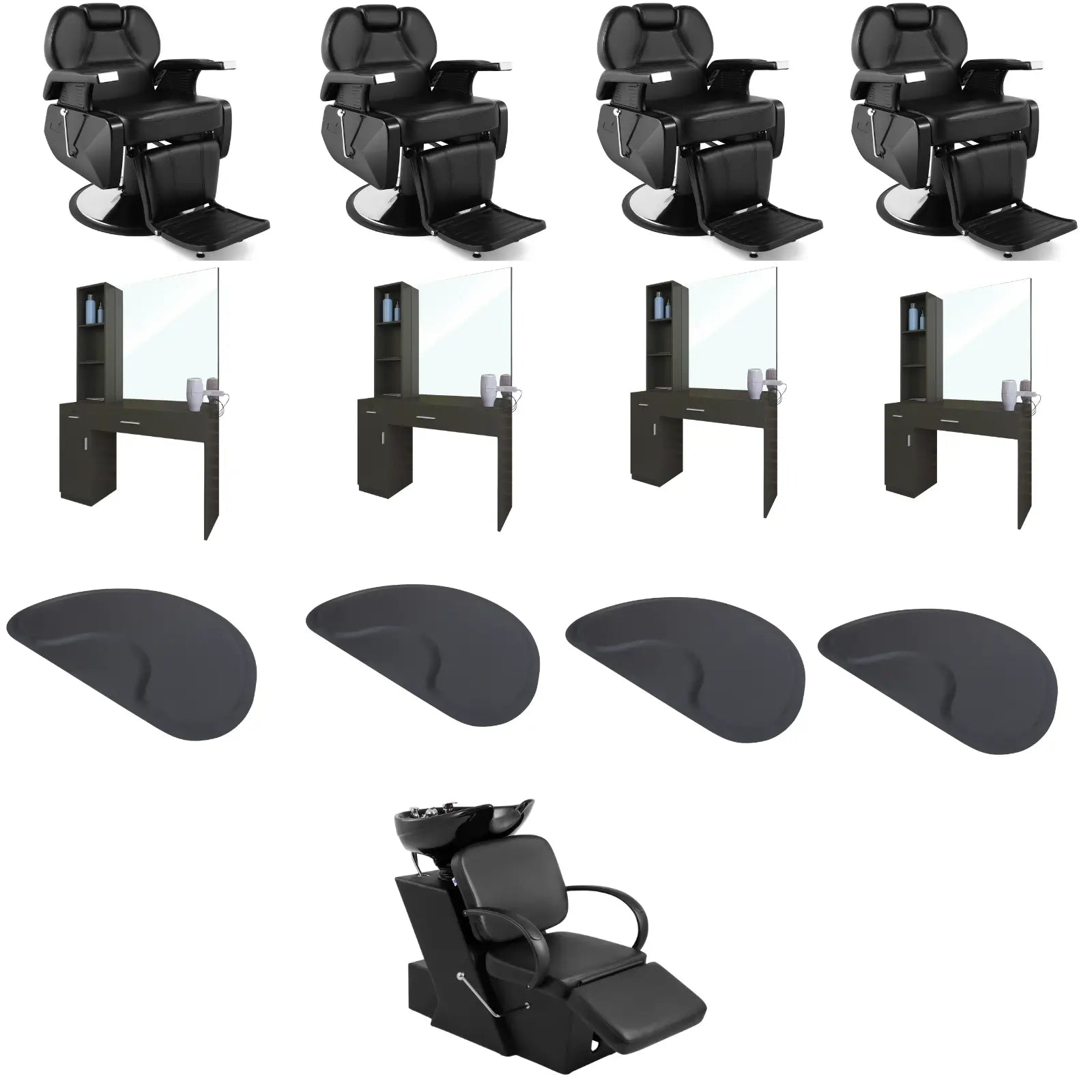 4-Station 5001 Barber Chair Bundle with Backwash